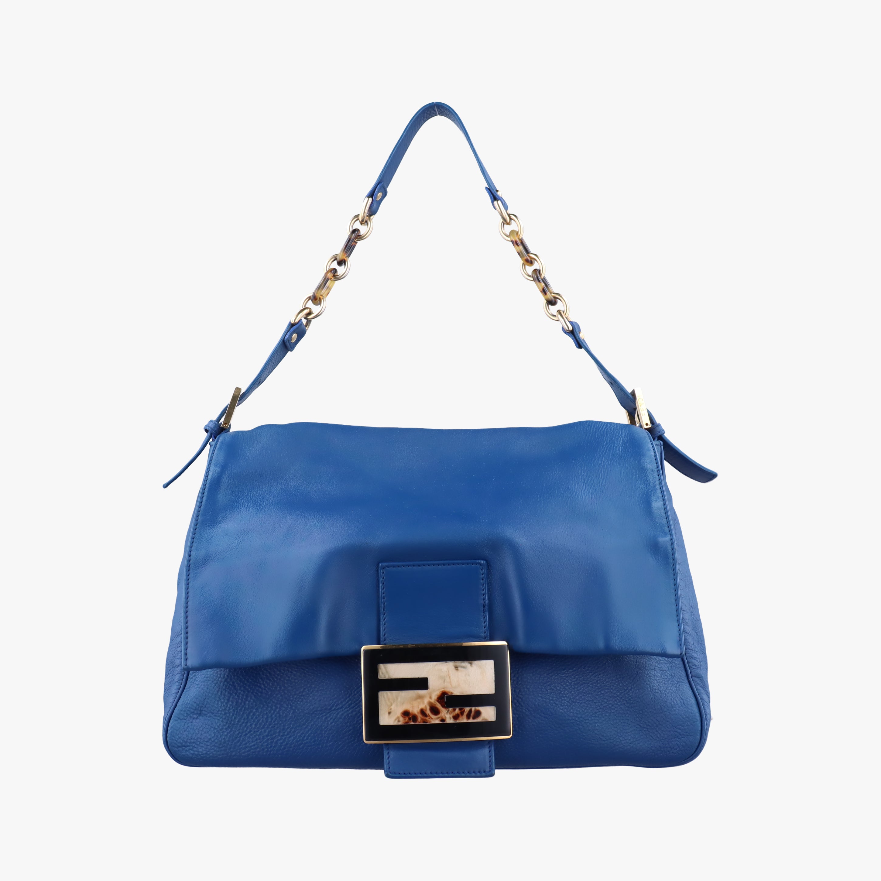 Pre-owned Fendi Big Mamma Forever Flap Blue leather 8BR638 handbag | stylenewstar