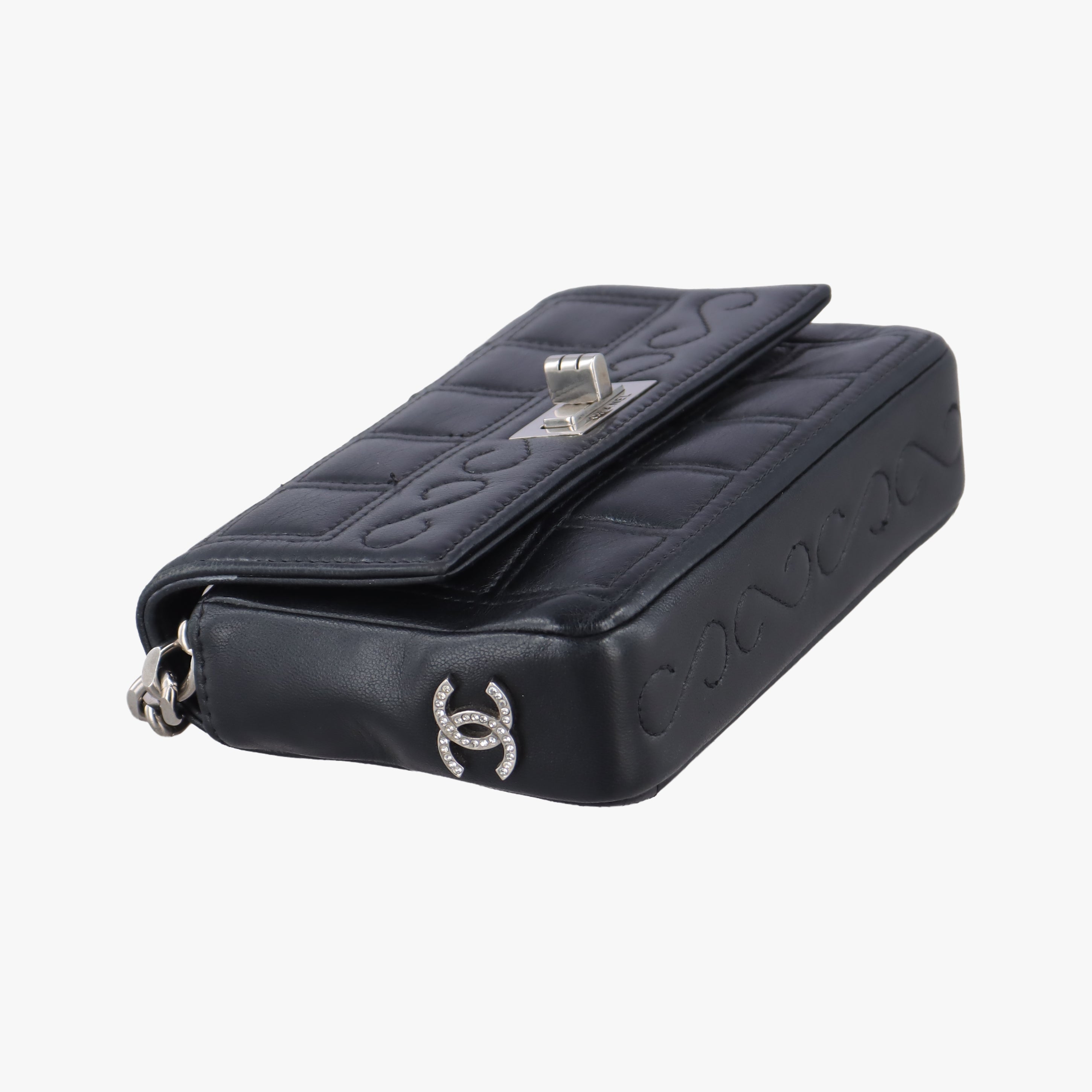Pre-owned Chanel 2.55 Chocolate Bar Chain Black lambskin A16367 shoulderbag | stylenewstar