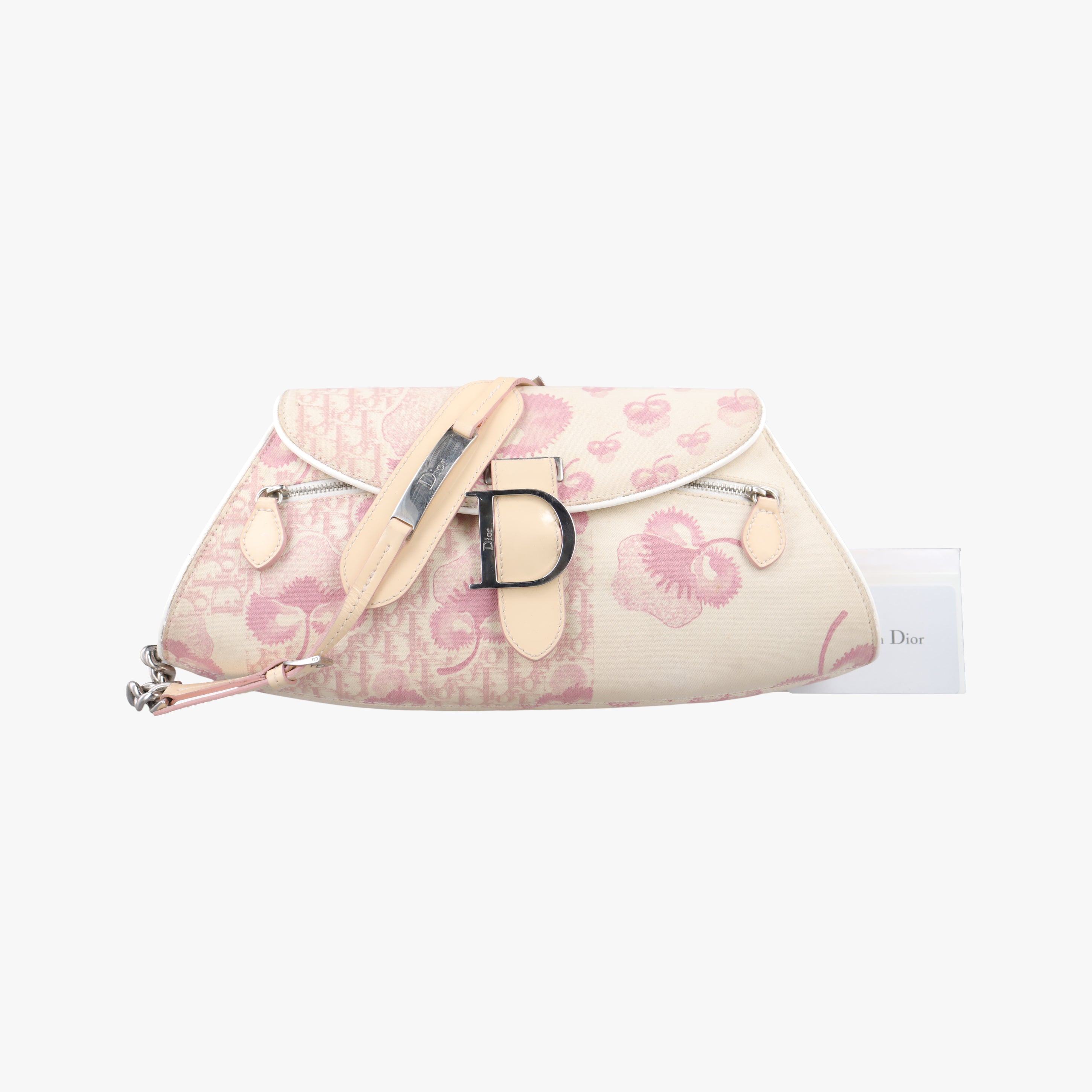 Pre-owned Christian Dior Cherry Blossom Flower Baguette White×Multicolour canvas  handbag | stylenewstar