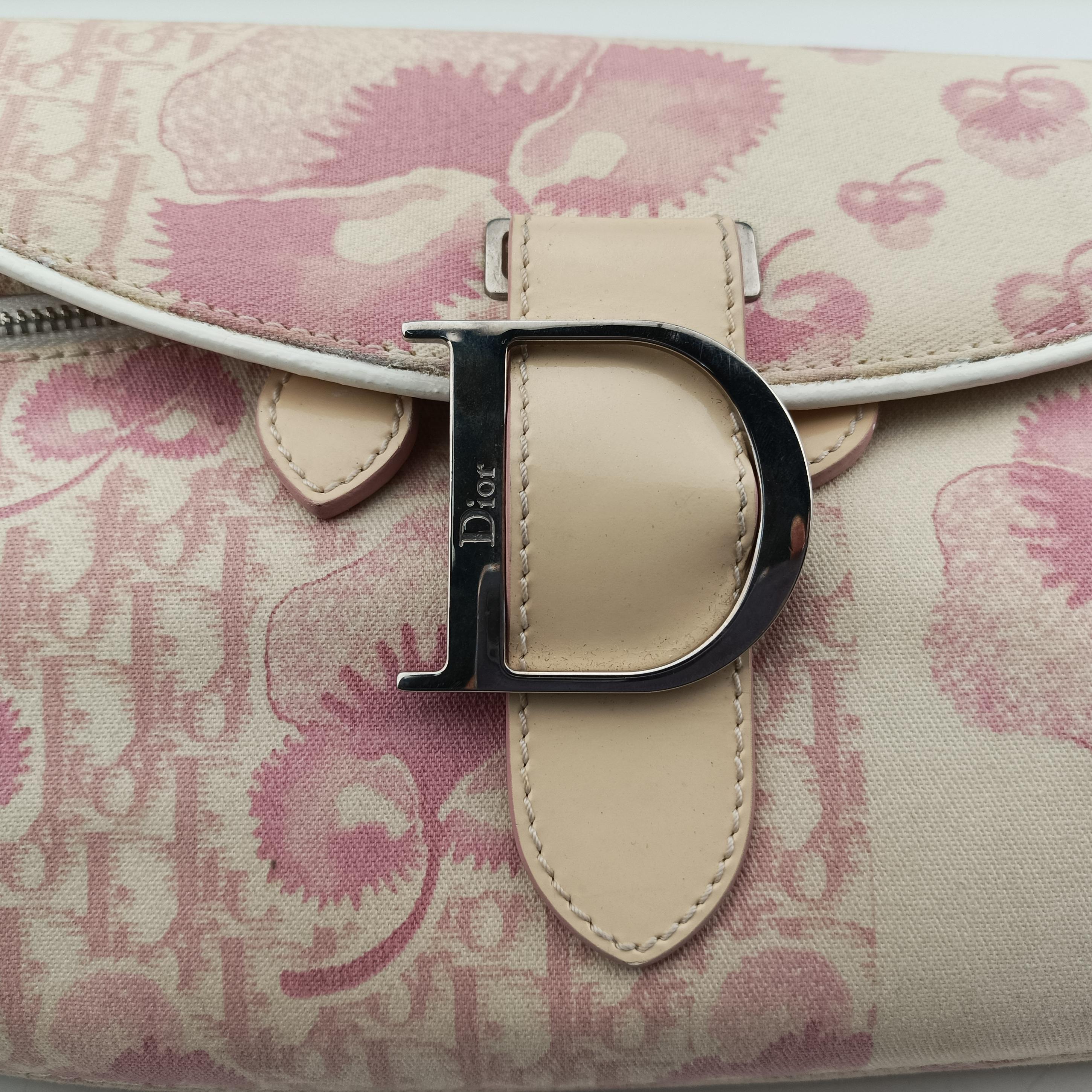 Pre-owned Christian Dior Cherry Blossom Flower Baguette White×Multicolour canvas  handbag | stylenewstar
