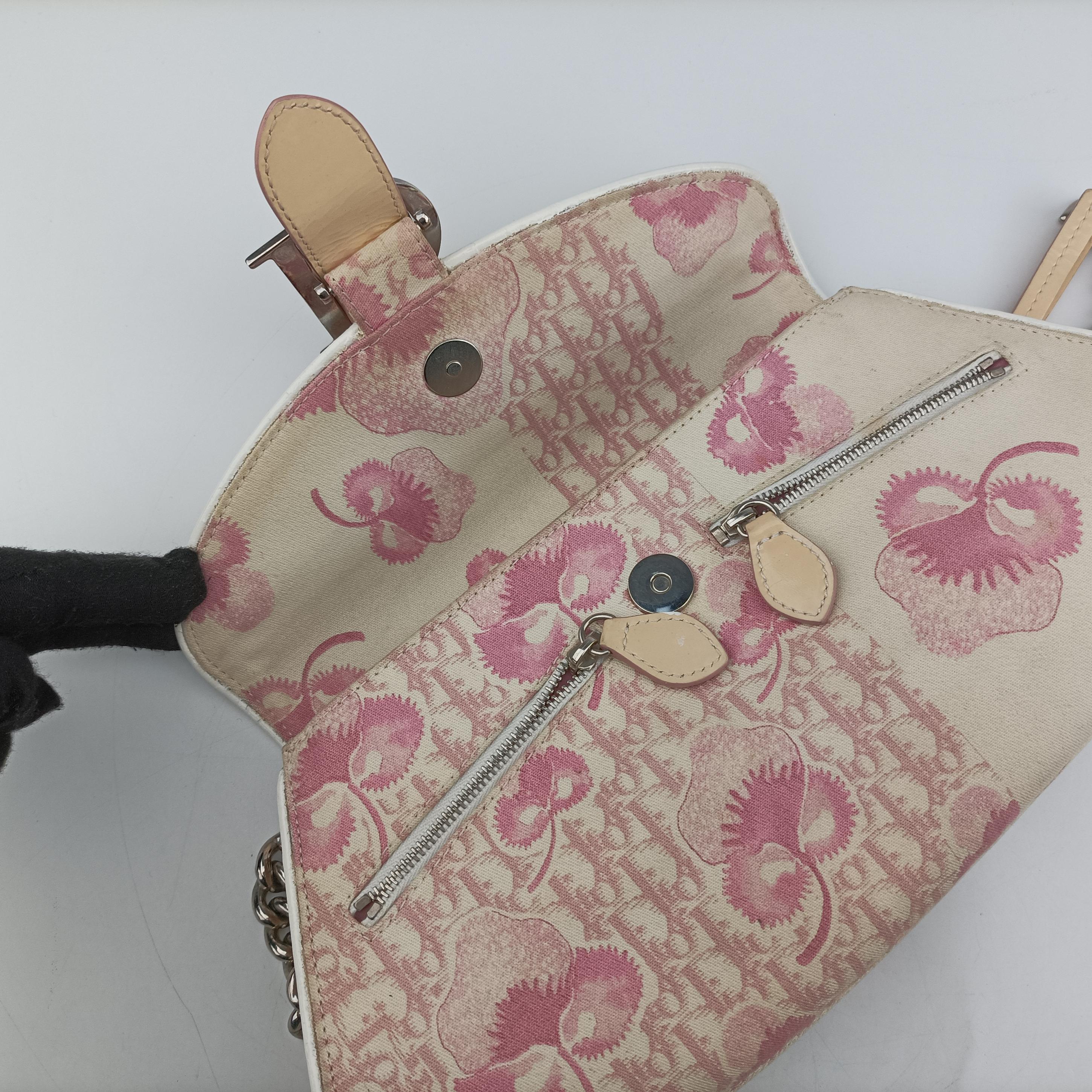 Pre-owned Christian Dior Cherry Blossom Flower Baguette White×Multicolour canvas  handbag | stylenewstar