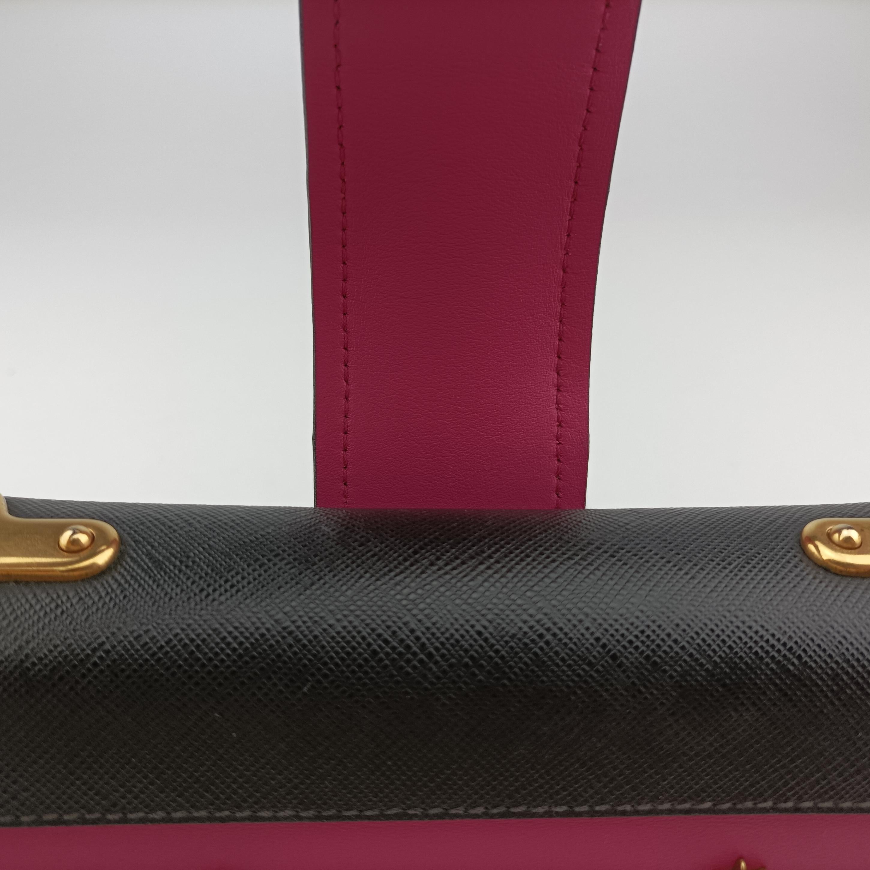 Pre-owned Prada City Calf Astrology Cahier pink×Black Saffiano leather×Leather  shoulderbag | stylenewstar
