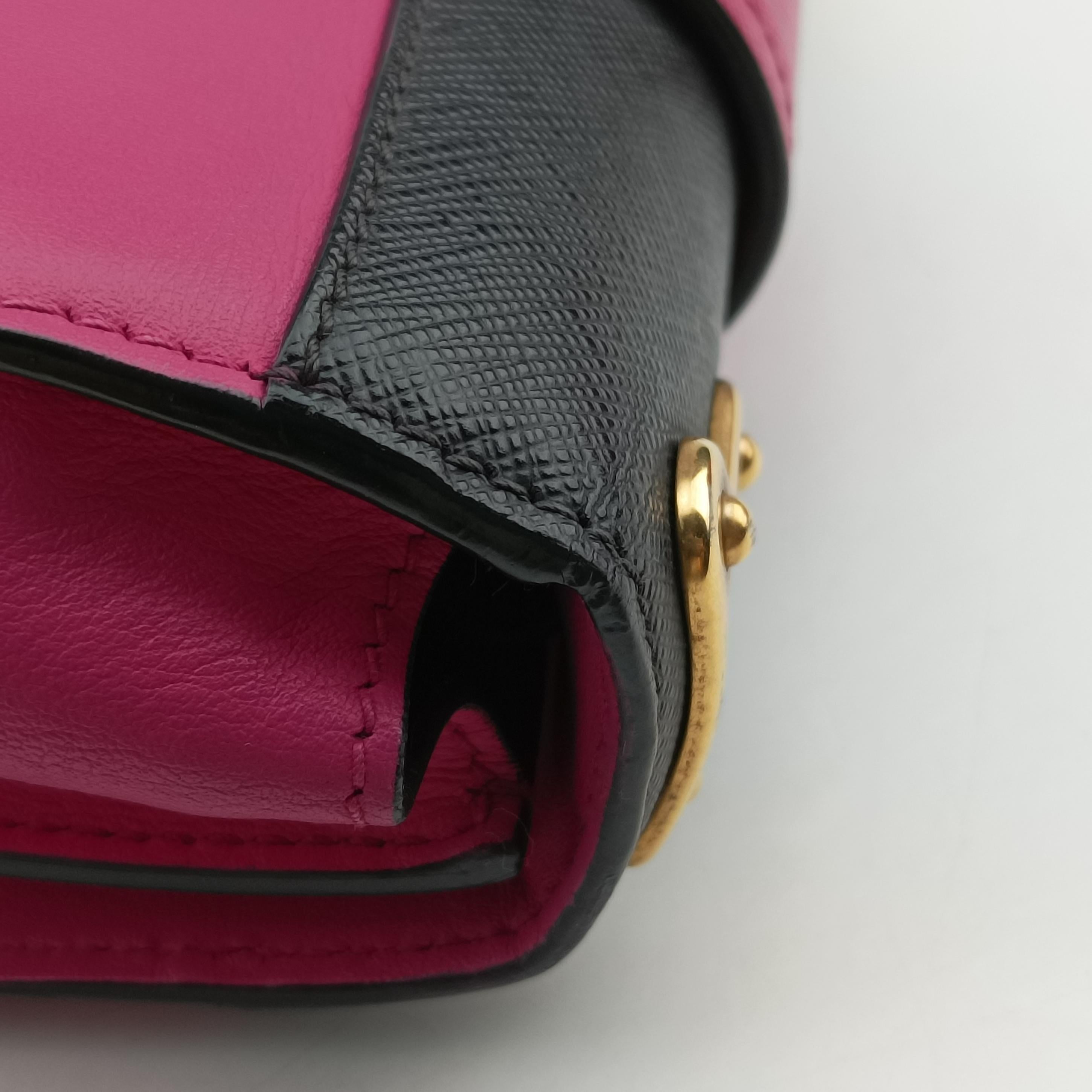 Pre-owned Prada City Calf Astrology Cahier pink×Black Saffiano leather×Leather  shoulderbag | stylenewstar