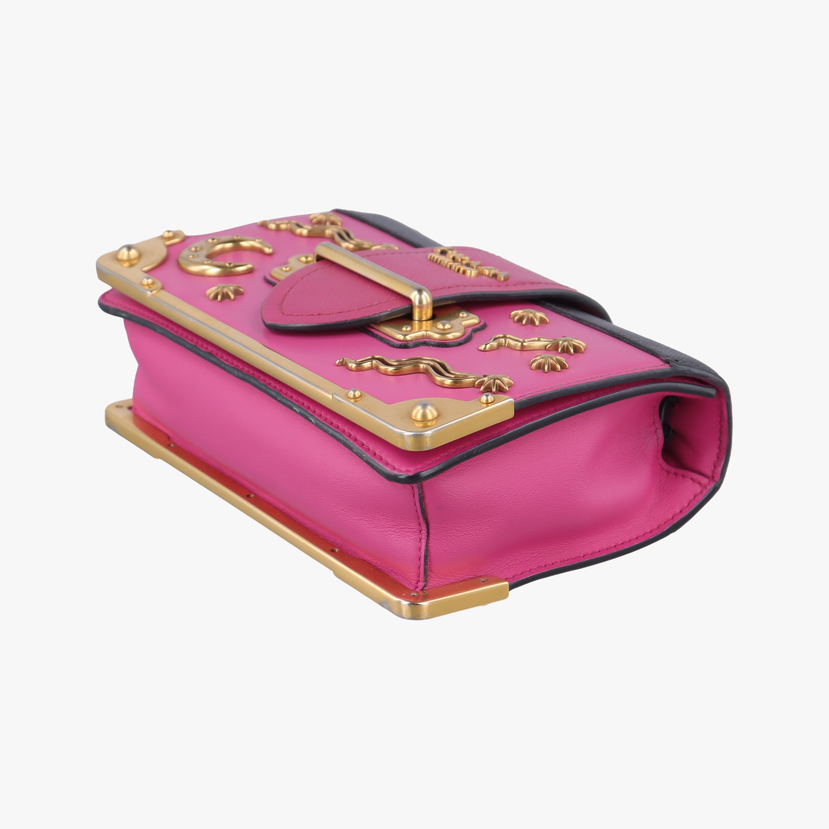 Pre-owned Prada City Calf Astrology Cahier pink×Black Saffiano leather×Leather  shoulderbag | stylenewstar
