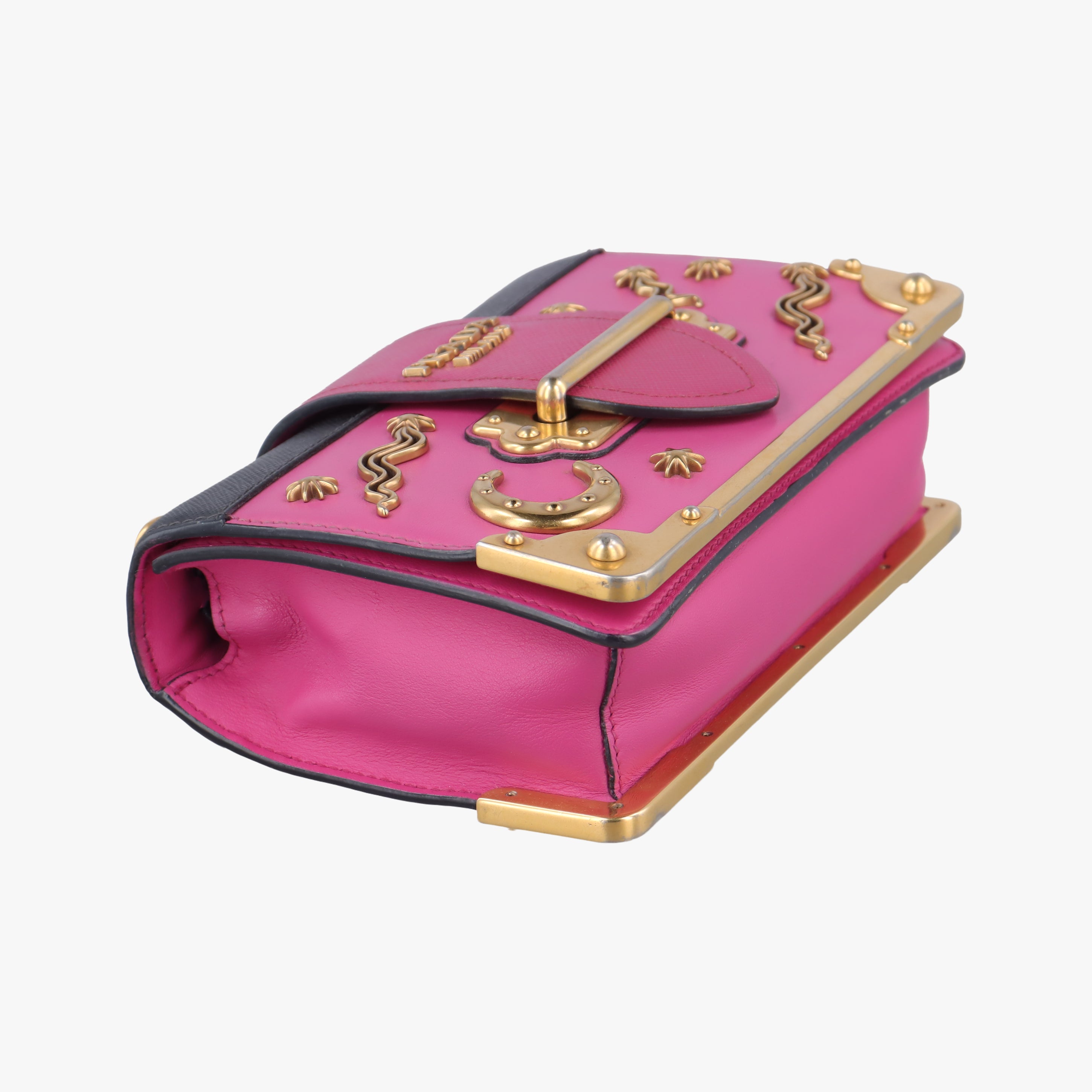 Pre-owned Prada City Calf Astrology Cahier pink×Black Saffiano leather×Leather  shoulderbag | stylenewstar