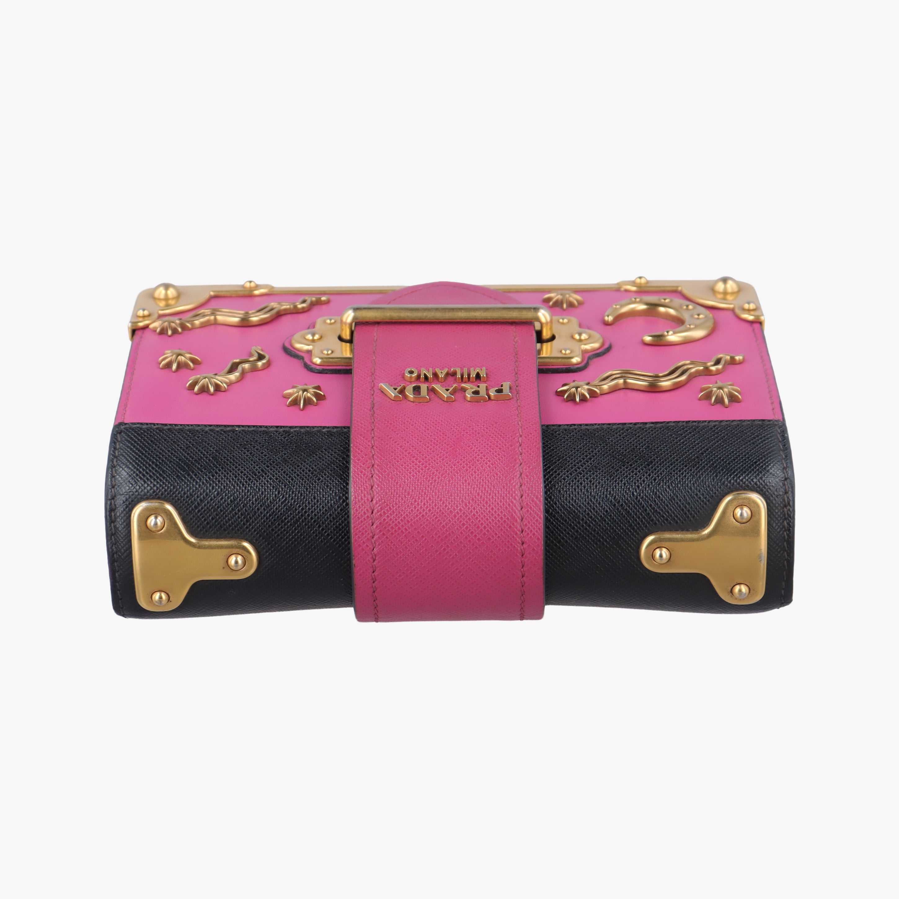 Pre-owned Prada City Calf Astrology Cahier pink×Black Saffiano leather×Leather  shoulderbag | stylenewstar