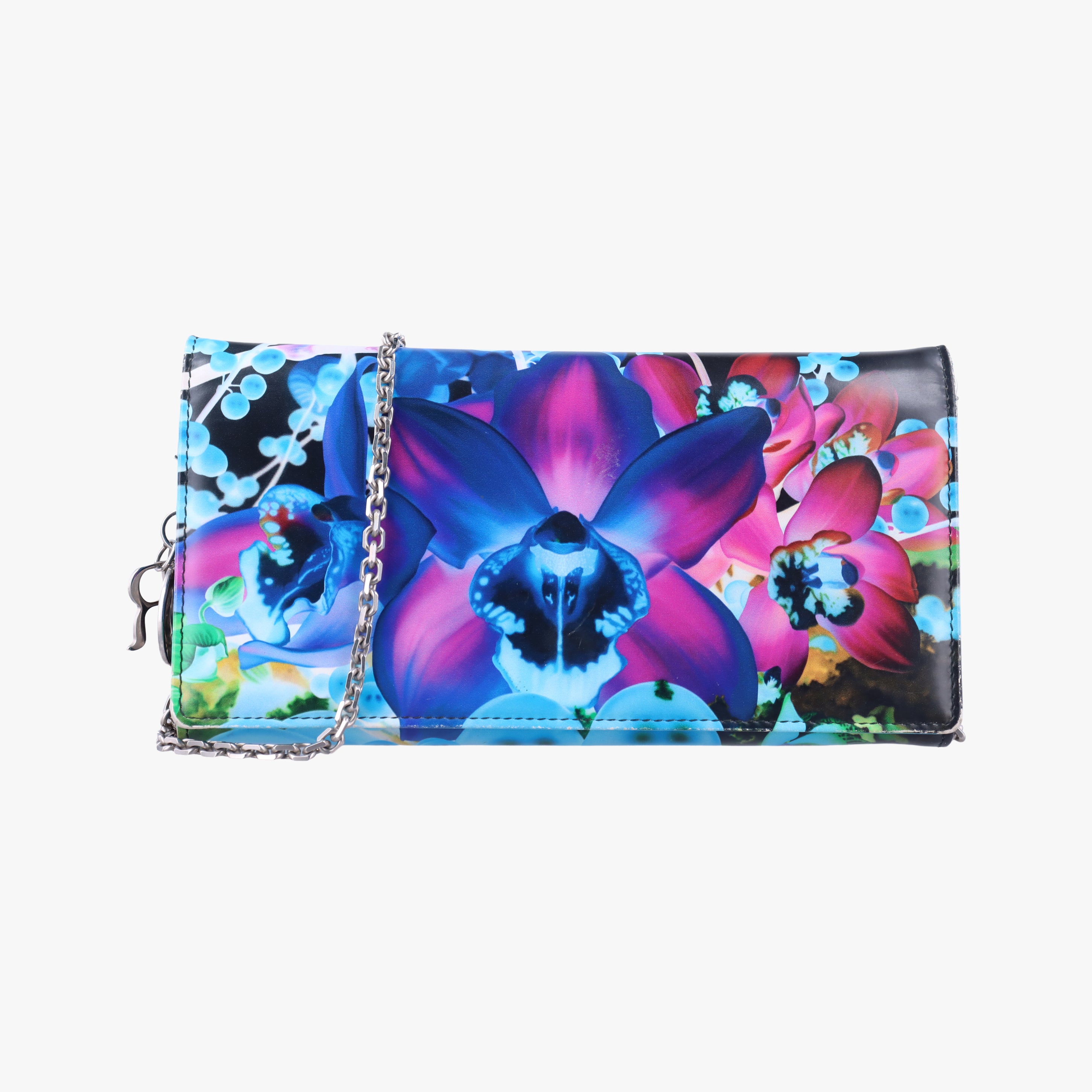 Pre-owned Christian Dior Lady Dior Wallet on Chain Marc Quinn Multicolour patent  shoulderbag | stylenewstar