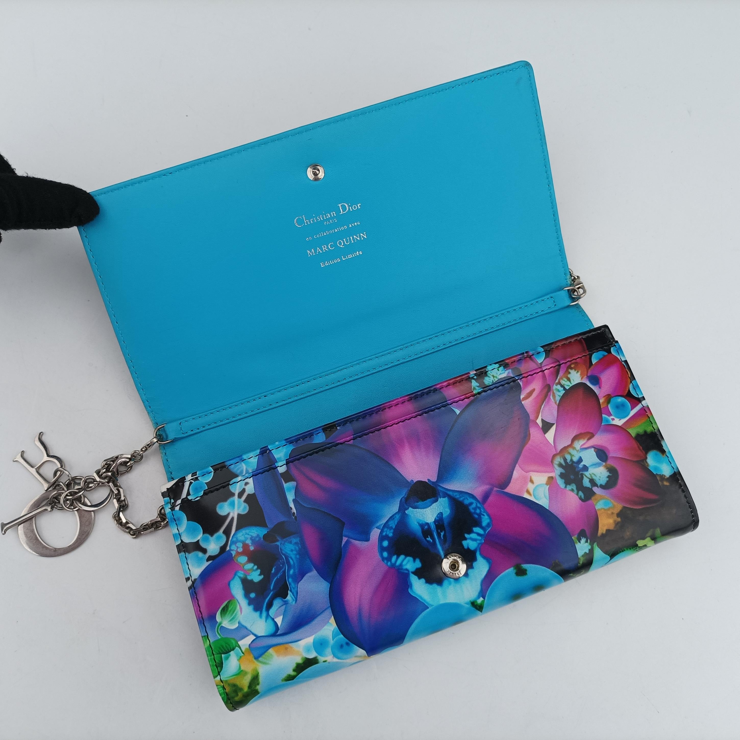 Pre-owned Christian Dior Lady Dior Wallet on Chain Marc Quinn Multicolour patent  shoulderbag | stylenewstar