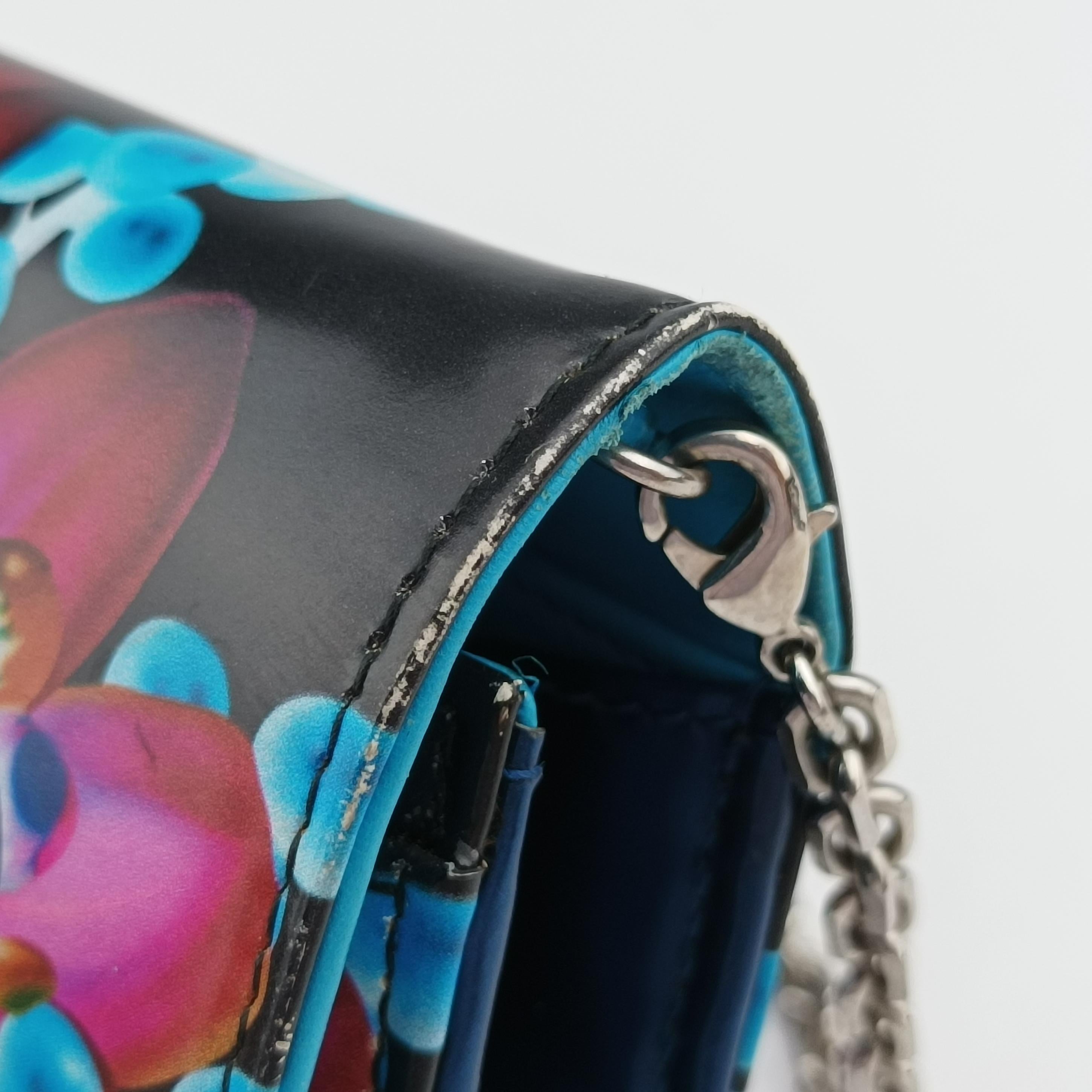 Pre-owned Christian Dior Lady Dior Wallet on Chain Marc Quinn Multicolour patent  shoulderbag | stylenewstar