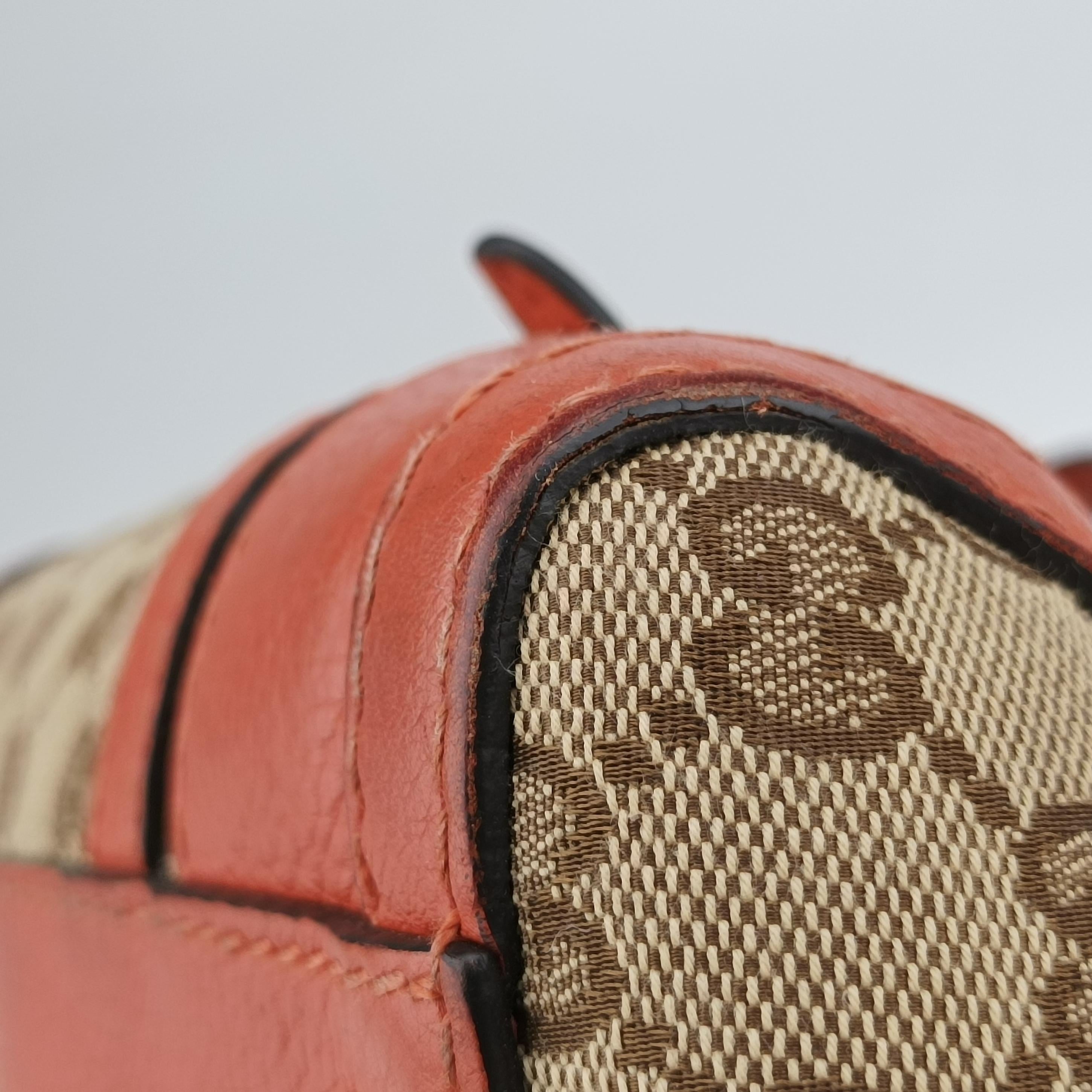 Vintage Gucci signature Top Handle Cellarius Ebony Beige×pink Leather×canvas 387601 shoulderbag | stylenewstar