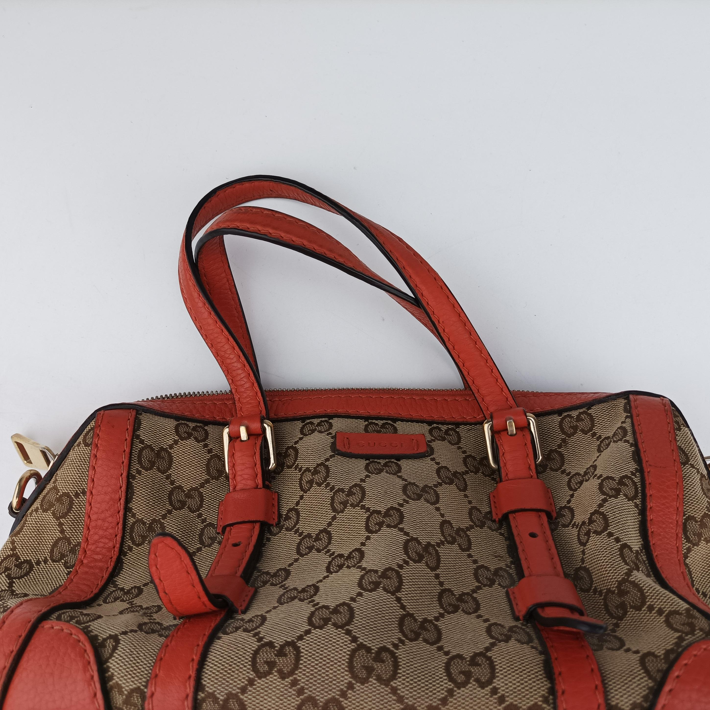 Vintage Gucci signature Top Handle Cellarius Ebony Beige×pink Leather×canvas 387601 shoulderbag | stylenewstar