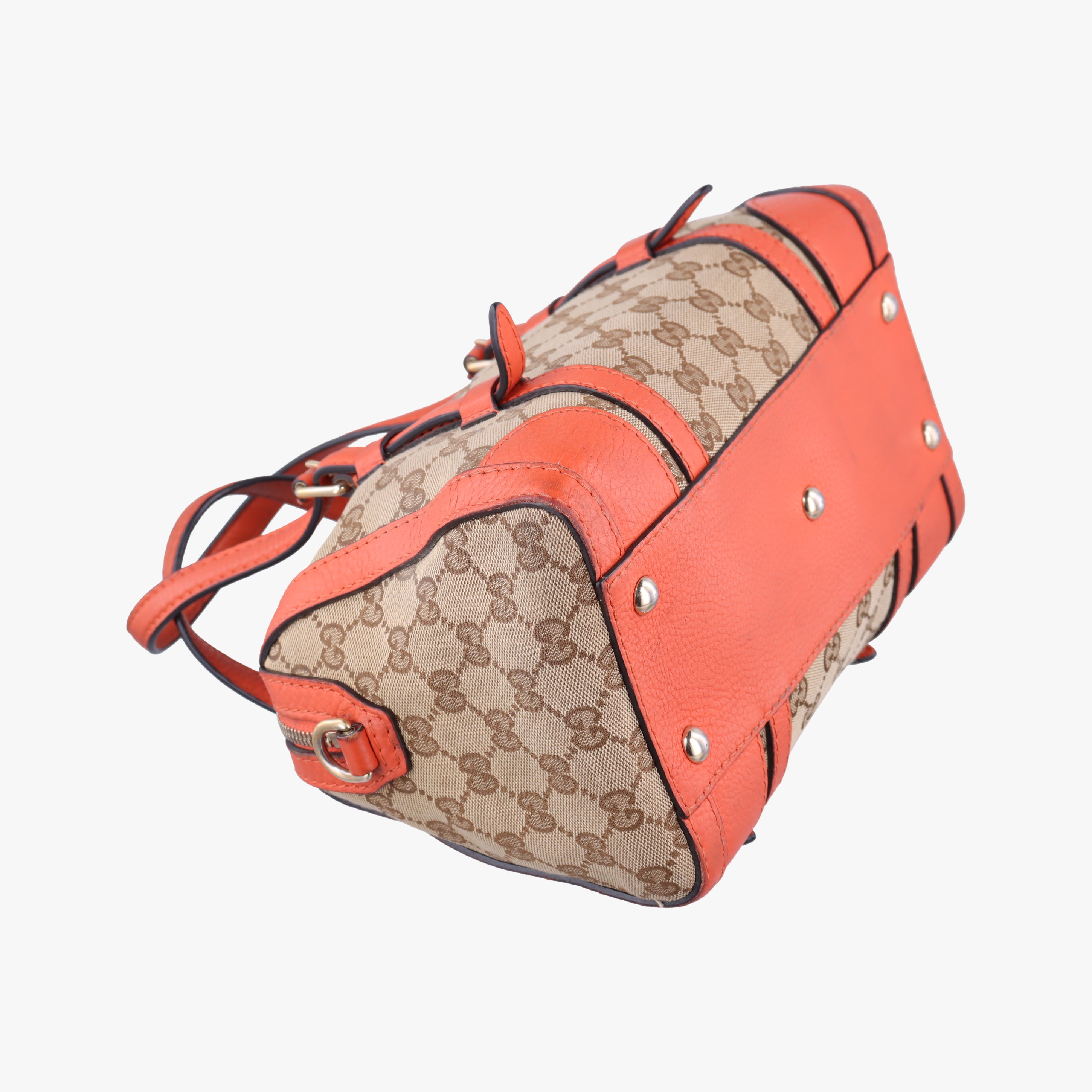 Vintage Gucci signature Top Handle Cellarius Ebony Beige×pink Leather×canvas 387601 shoulderbag | stylenewstar