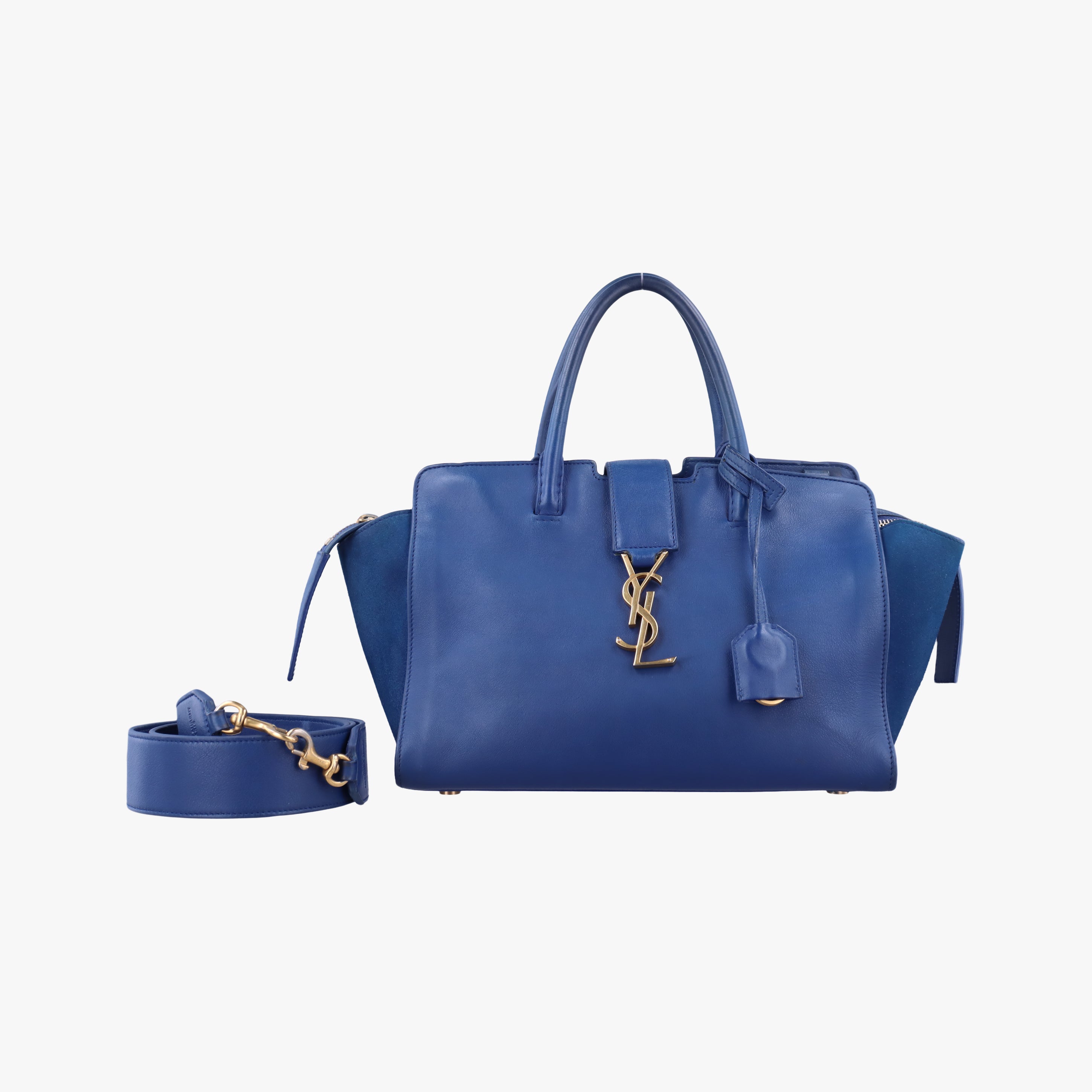 Vintage Yves Saint Laurent Baby Downtown Cabas Blue Canvas × Suede 436834 shoulderbag | stylenewstar