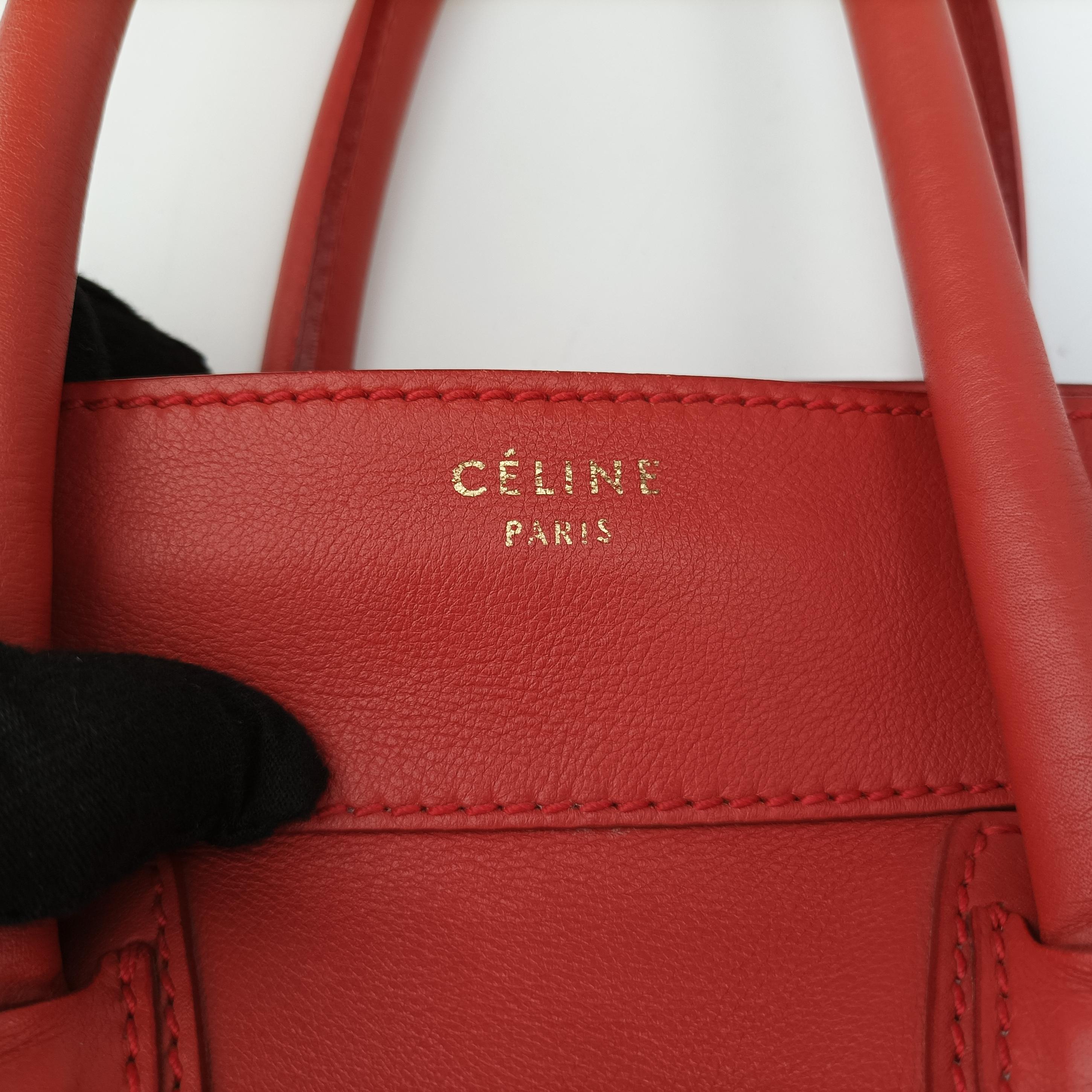 Vintage Celine Luggage Mini Shopper Red Leather  handbag | stylenewstar