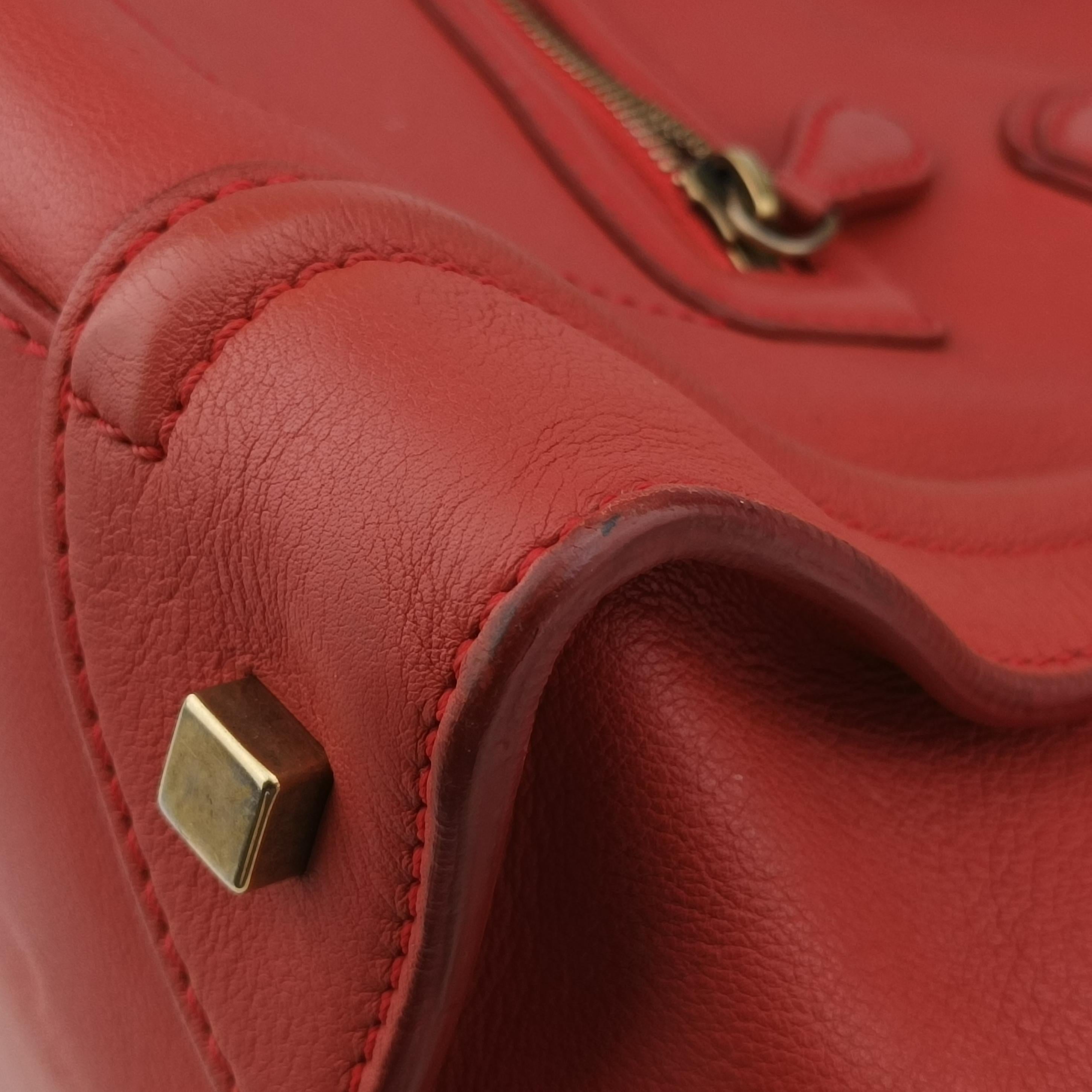 Vintage Celine Luggage Mini Shopper Red Leather  handbag | stylenewstar