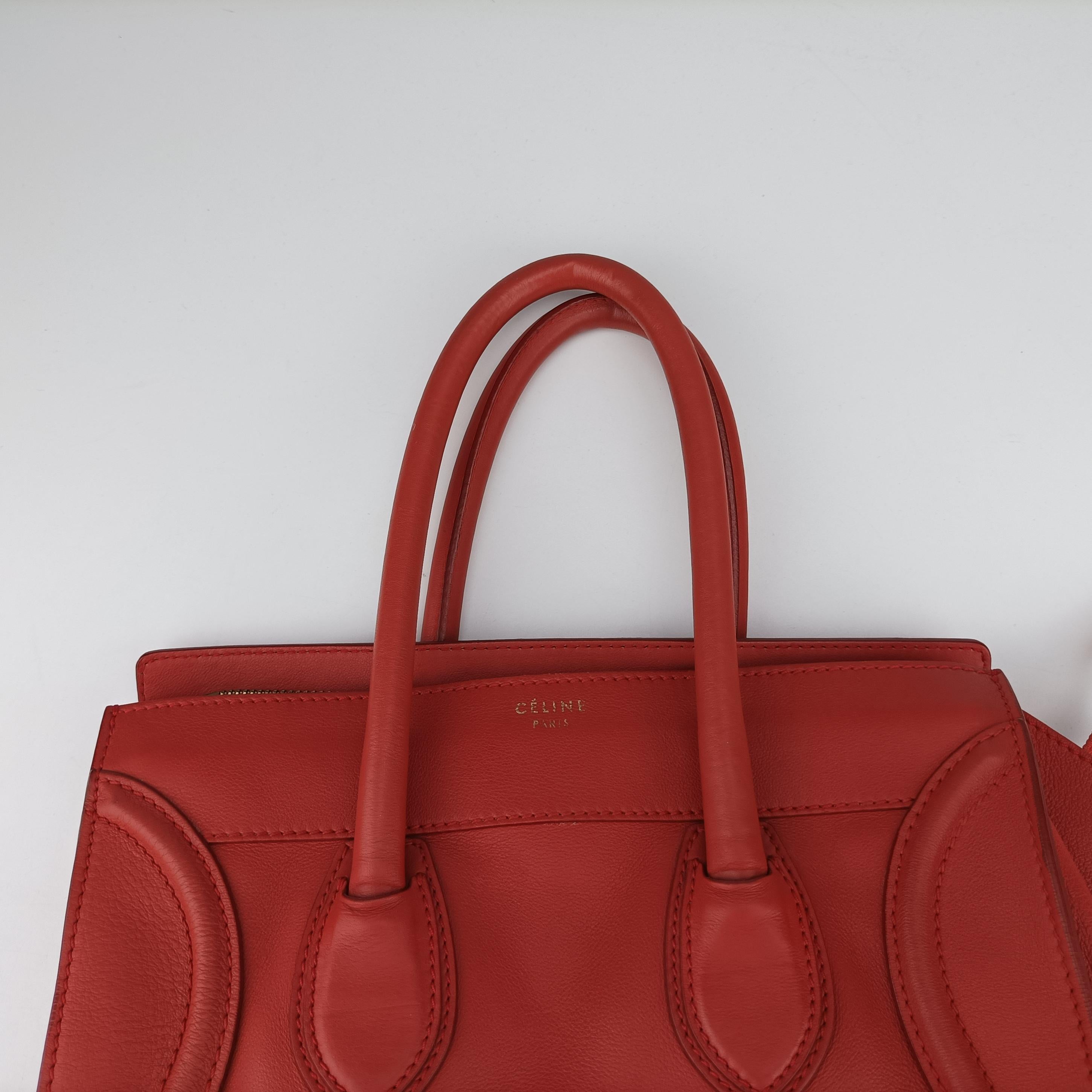 Vintage Celine Luggage Mini Shopper Red Leather  handbag | stylenewstar