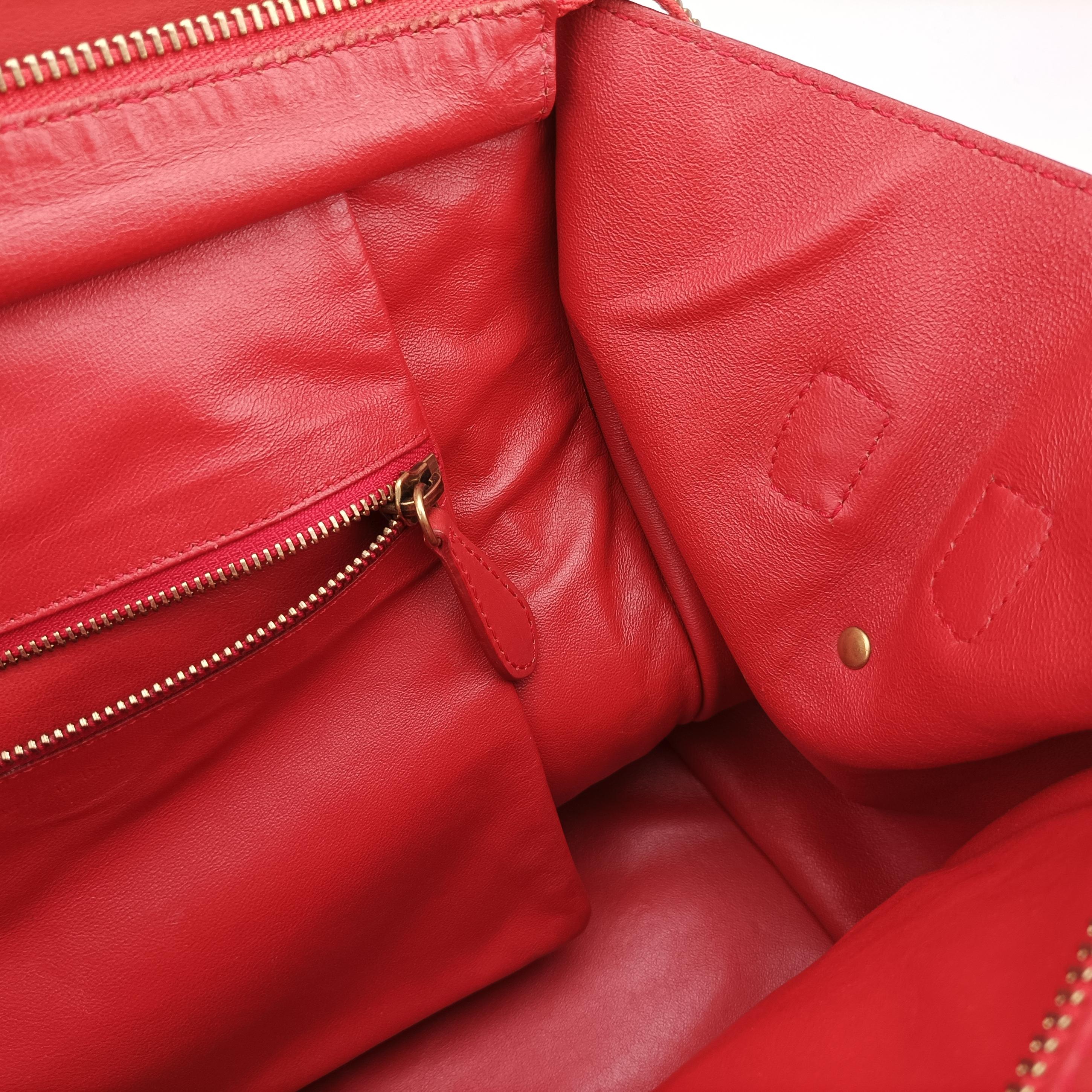 Vintage Celine Luggage Mini Shopper Red Leather  handbag | stylenewstar
