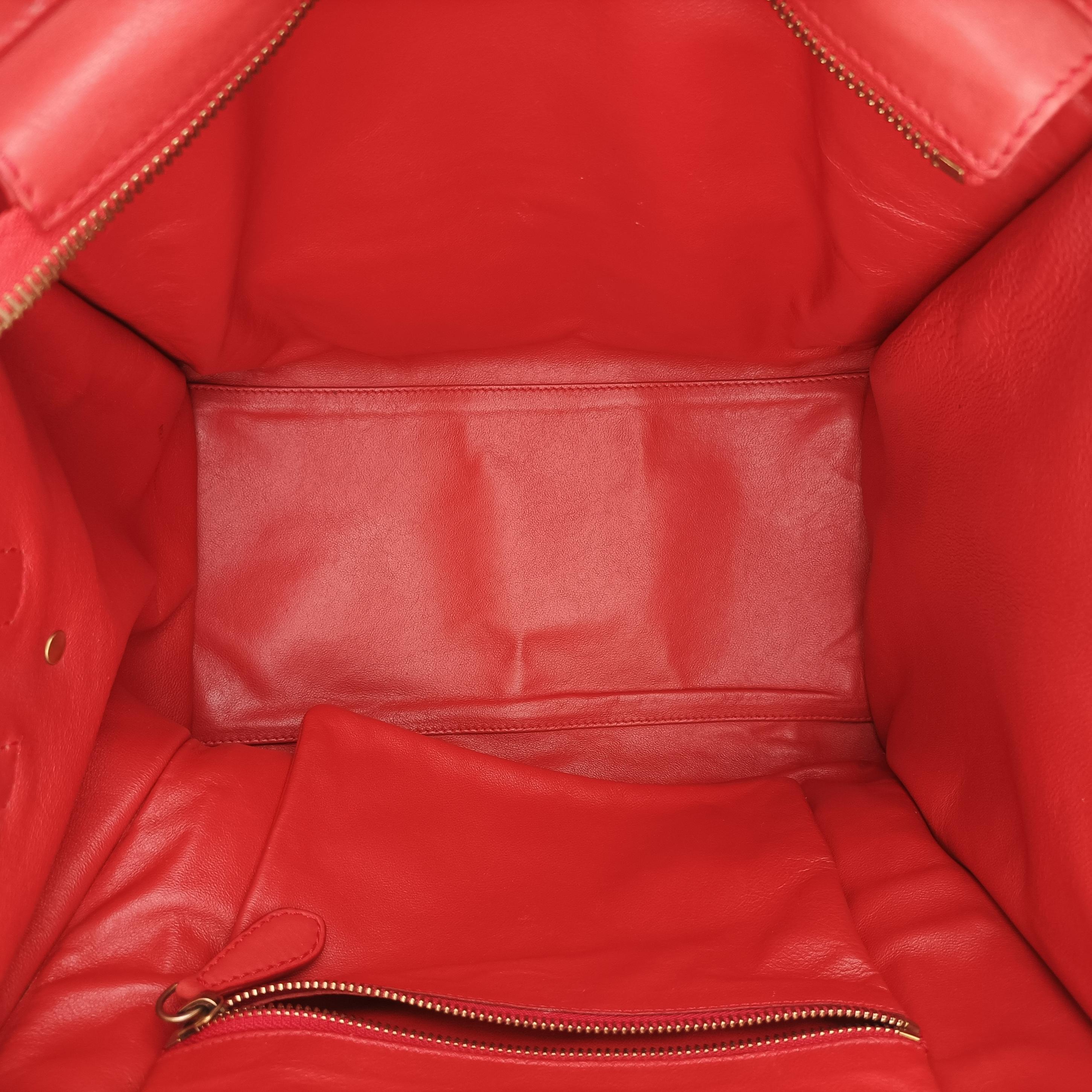 Vintage Celine Luggage Mini Shopper Red Leather  handbag | stylenewstar