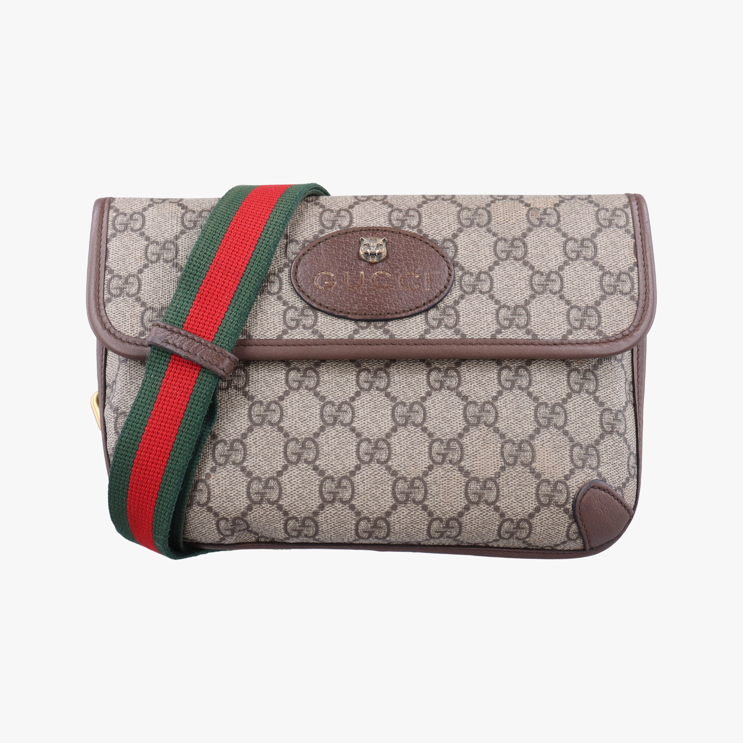 Pre-owned Gucci NEO VINTAGE GG Supreme Beige×red×green PVC coated canvas 493930 bum bag/waist bag | stylenewstar