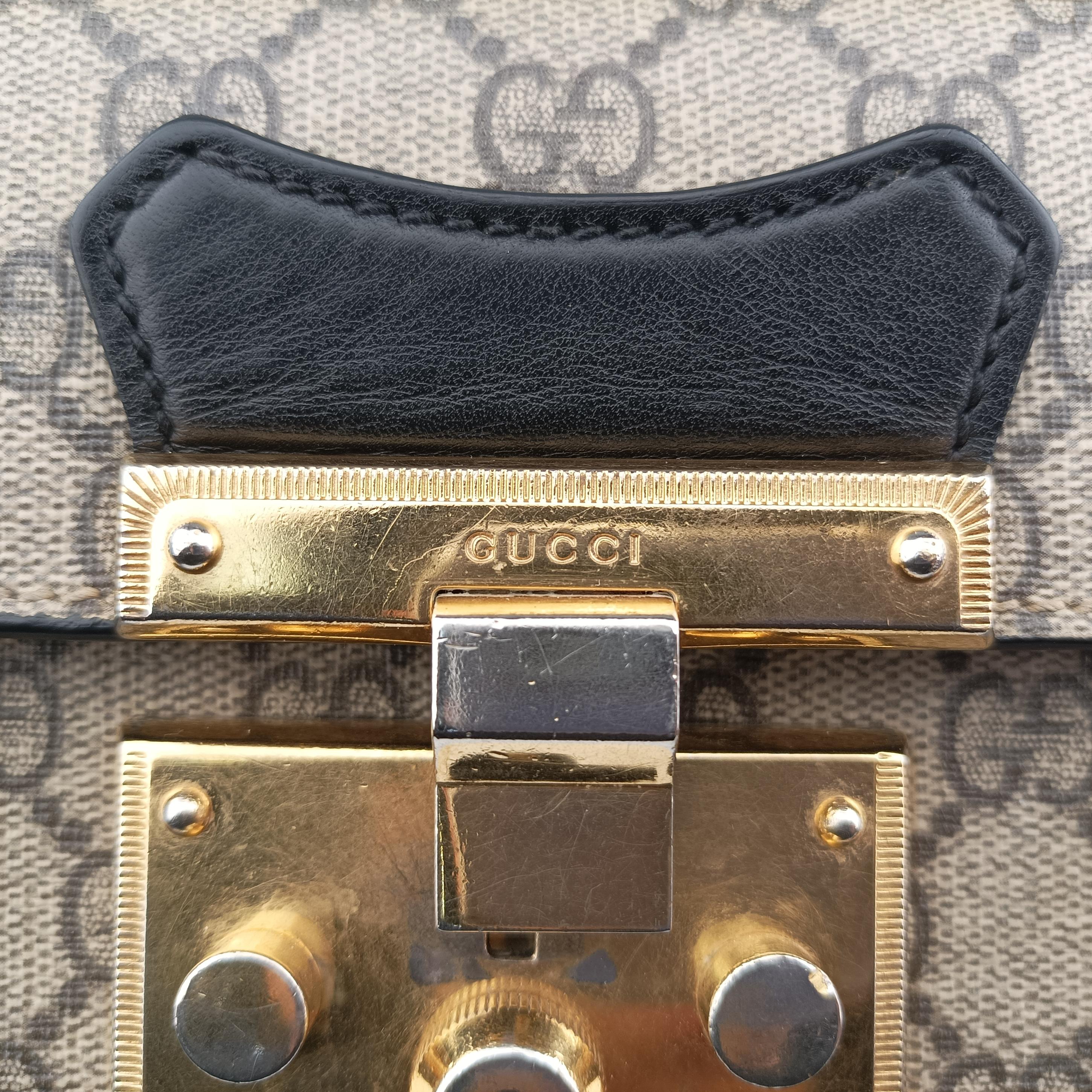 Secondhand Gucci GG Supreme Bamboo Padlock beige×black PVC coated canvas 603221 shoulderbag | stylenewstar