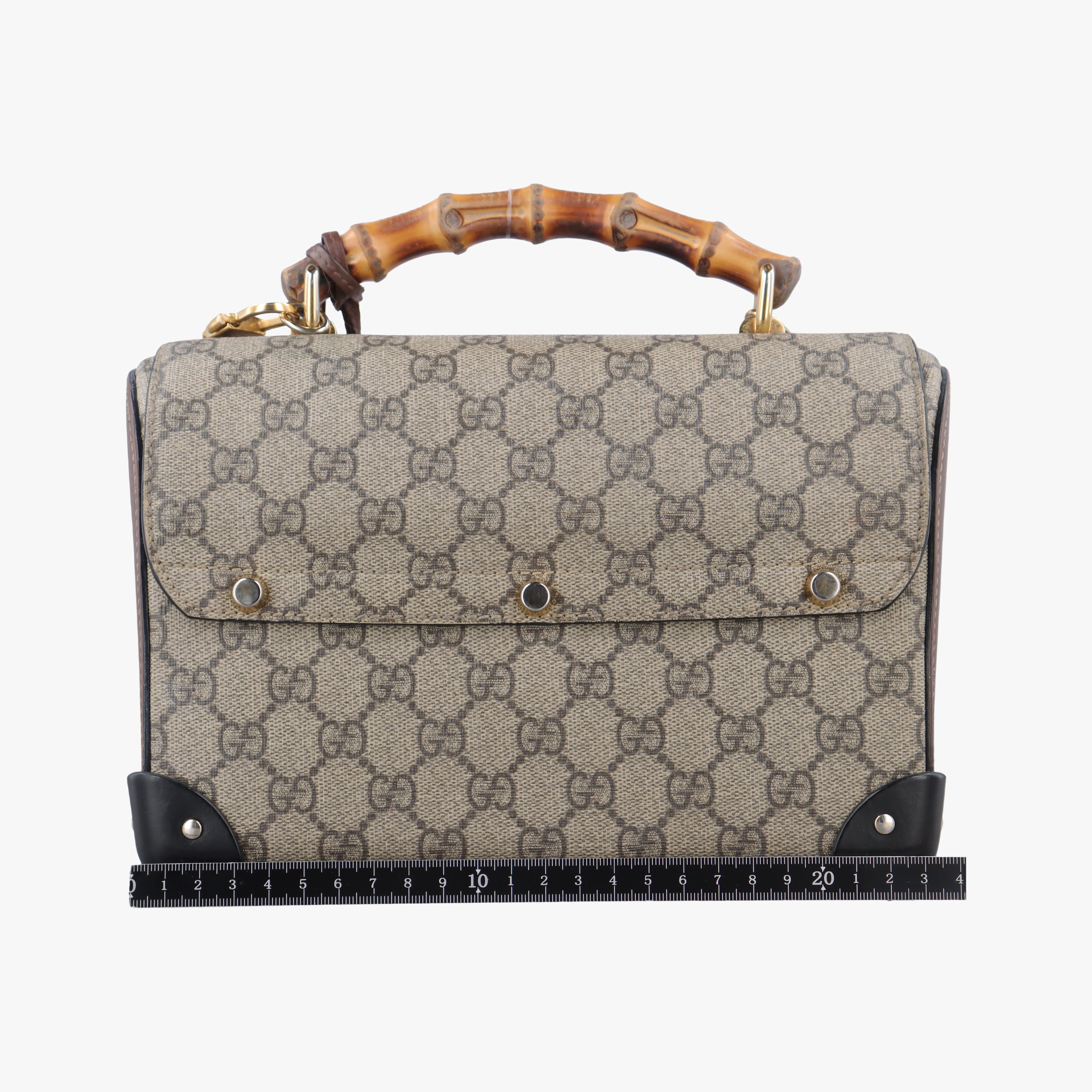 Secondhand Gucci GG Supreme Bamboo Padlock beige×black PVC coated canvas 603221 shoulderbag | stylenewstar