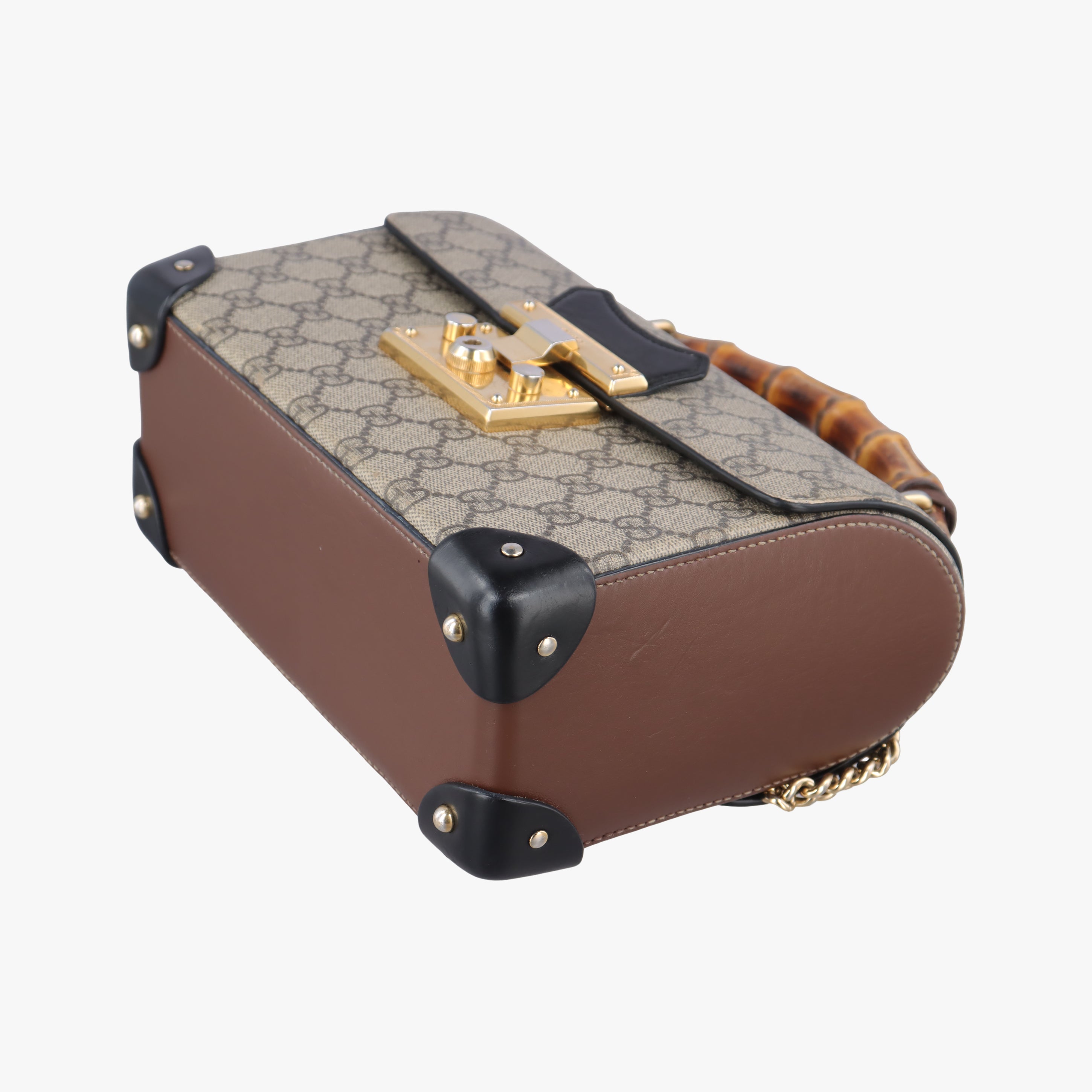 Secondhand Gucci GG Supreme Bamboo Padlock beige×black PVC coated canvas 603221 shoulderbag | stylenewstar