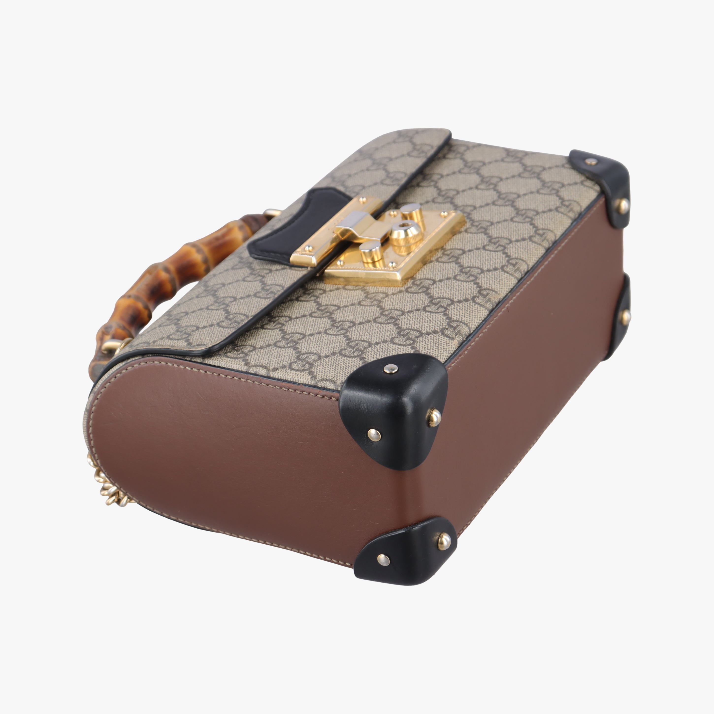 Secondhand Gucci GG Supreme Bamboo Padlock beige×black PVC coated canvas 603221 shoulderbag | stylenewstar