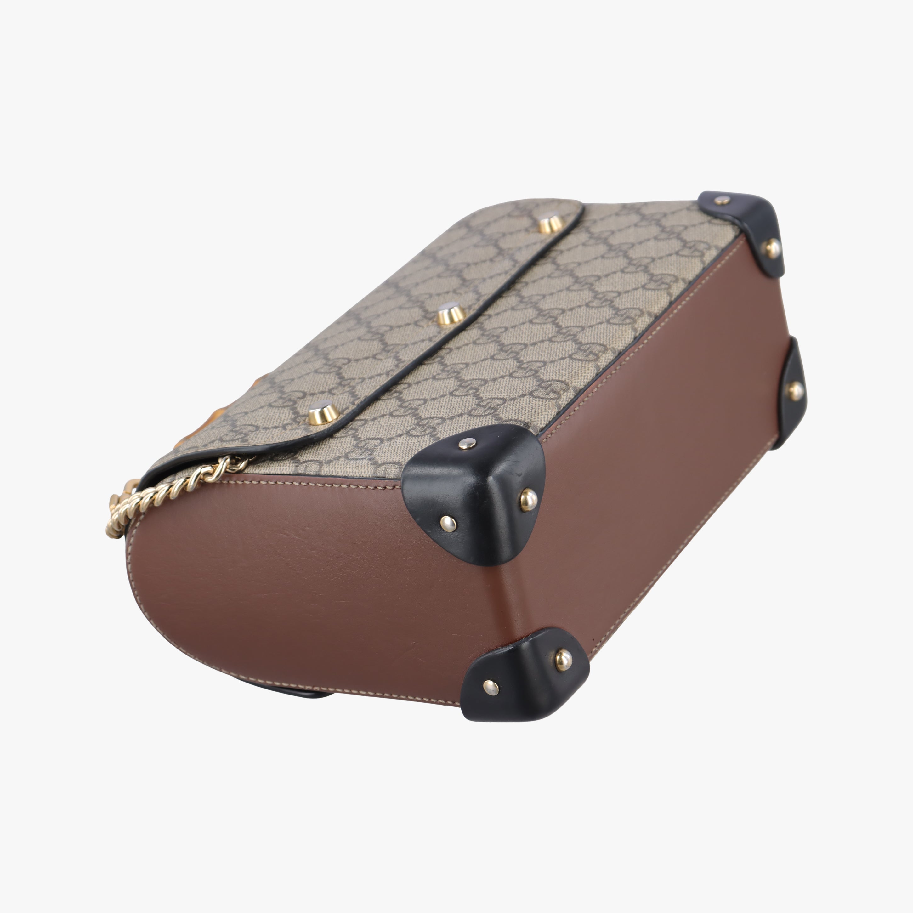 Secondhand Gucci GG Supreme Bamboo Padlock beige×black PVC coated canvas 603221 shoulderbag | stylenewstar