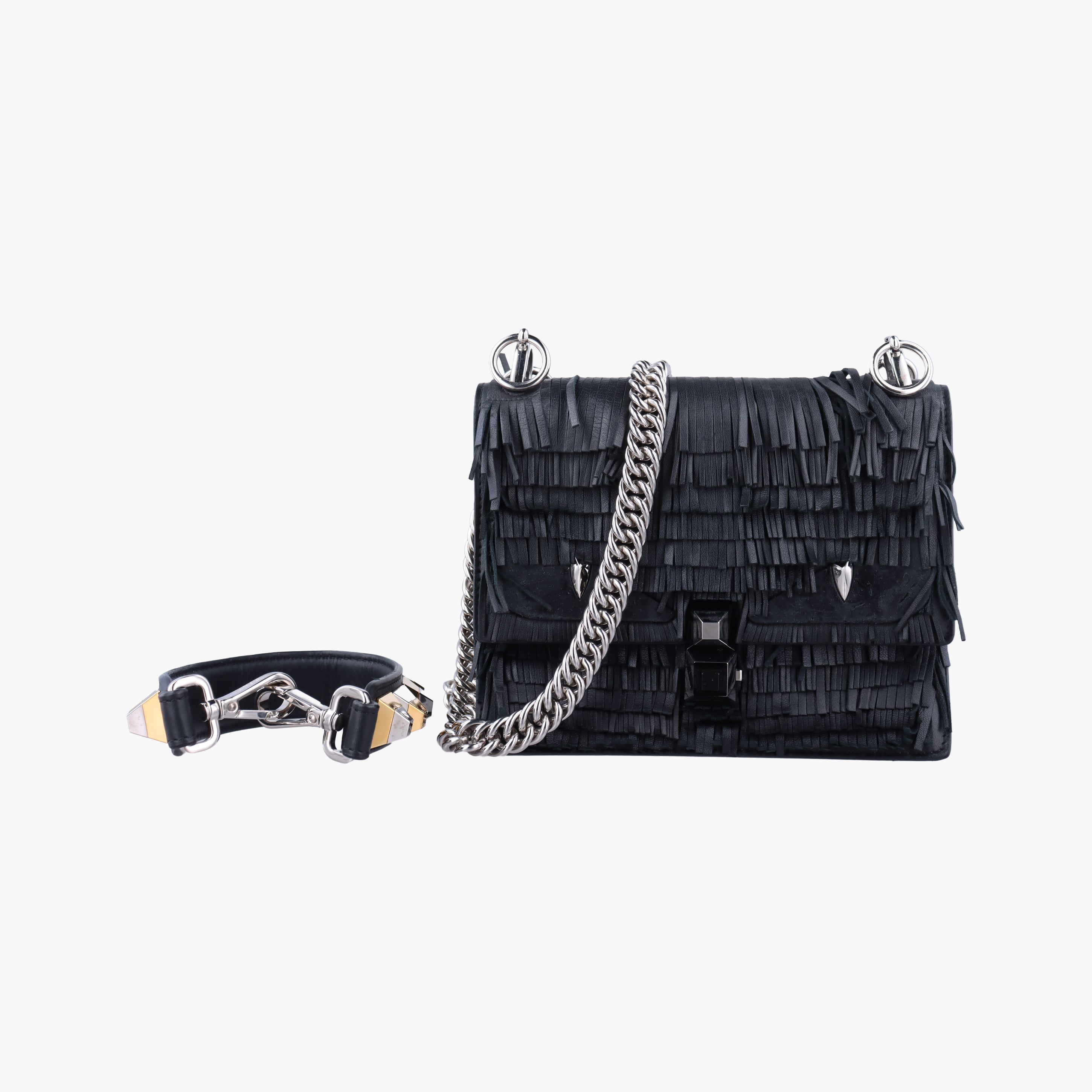Pre-owned Fendi studded Kan I Black Leather 8M0381 shoulderbag | stylenewstar