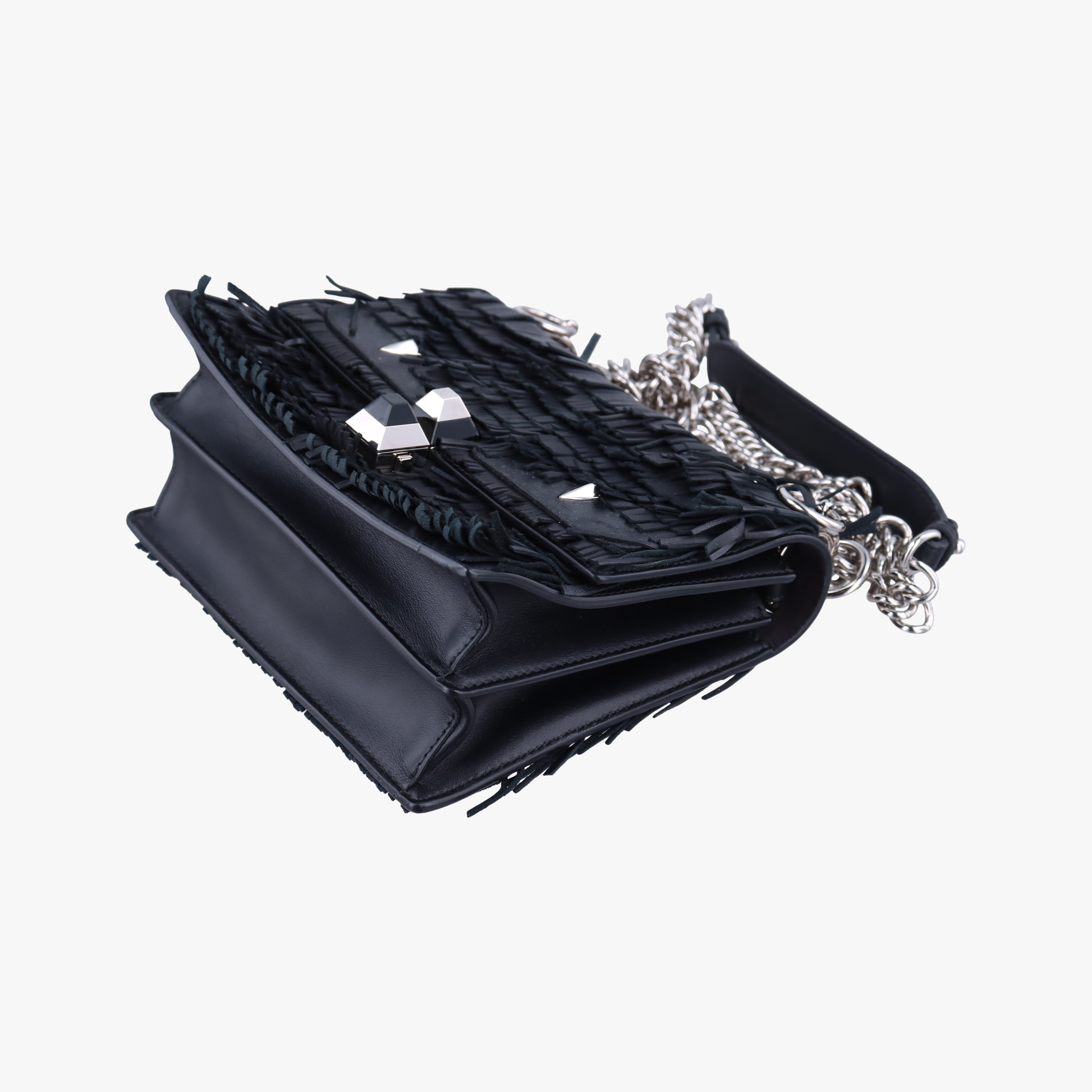 Pre-owned Fendi studded Kan I Black Leather 8M0381 shoulderbag | stylenewstar