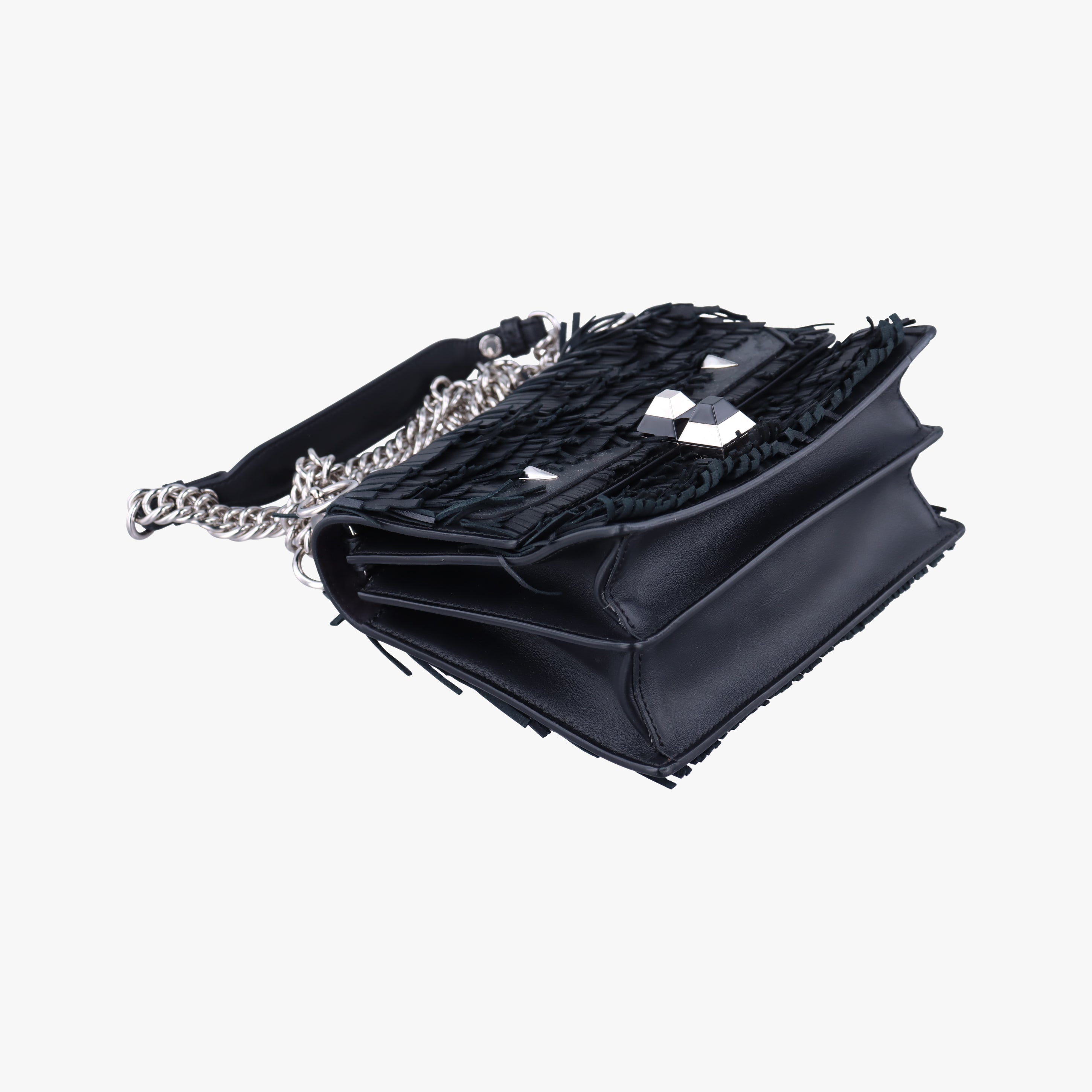 Pre-owned Fendi studded Kan I Black Leather 8M0381 shoulderbag | stylenewstar