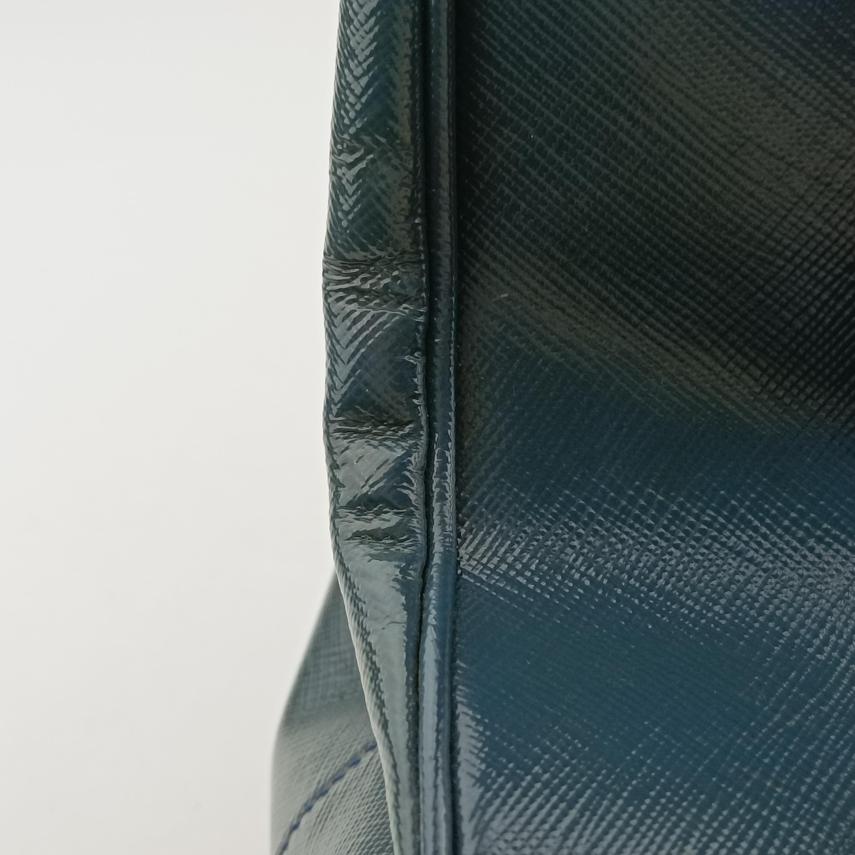 Pre-owned Prada Galleria Navy Patent BN2274 shoulderbag | stylenewstar