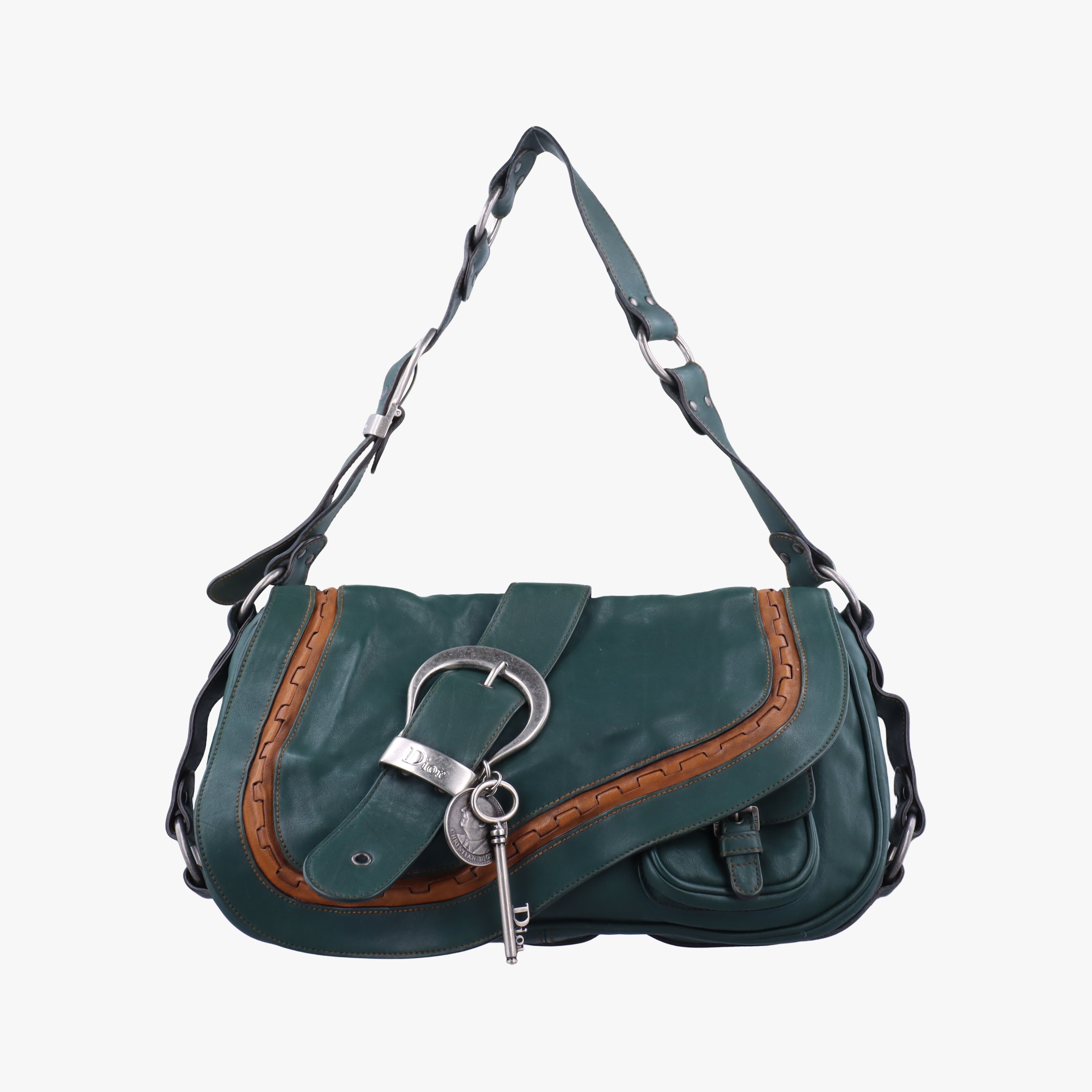 Pre-owned Christian Dior Gaucho Green× Brown Leather  handbag | stylenewstar
