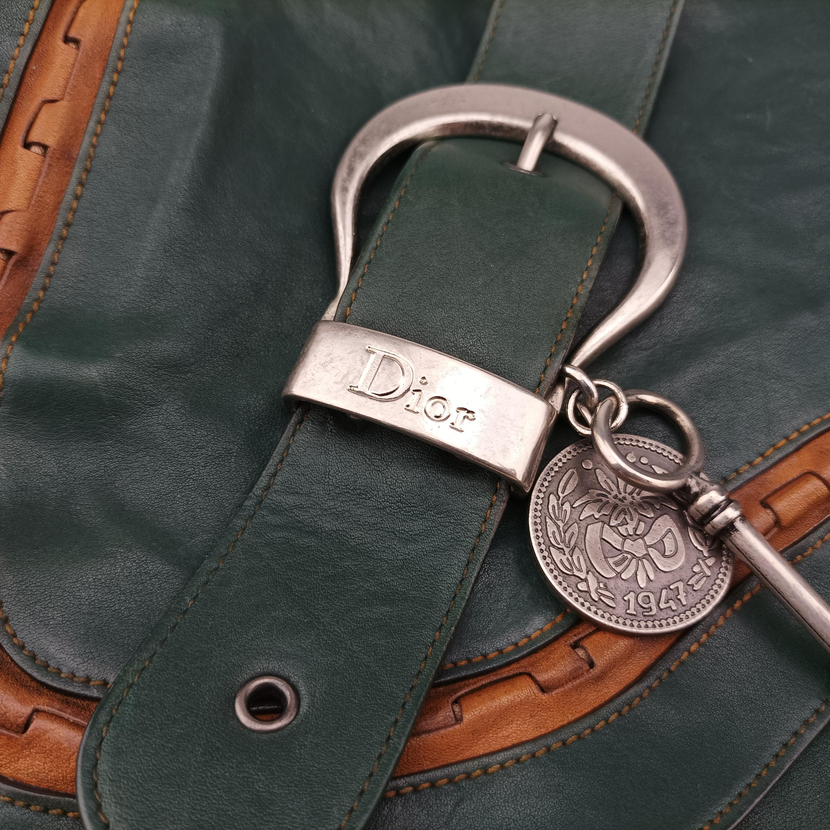 Pre-owned Christian Dior Gaucho Green× Brown Leather  handbag | stylenewstar