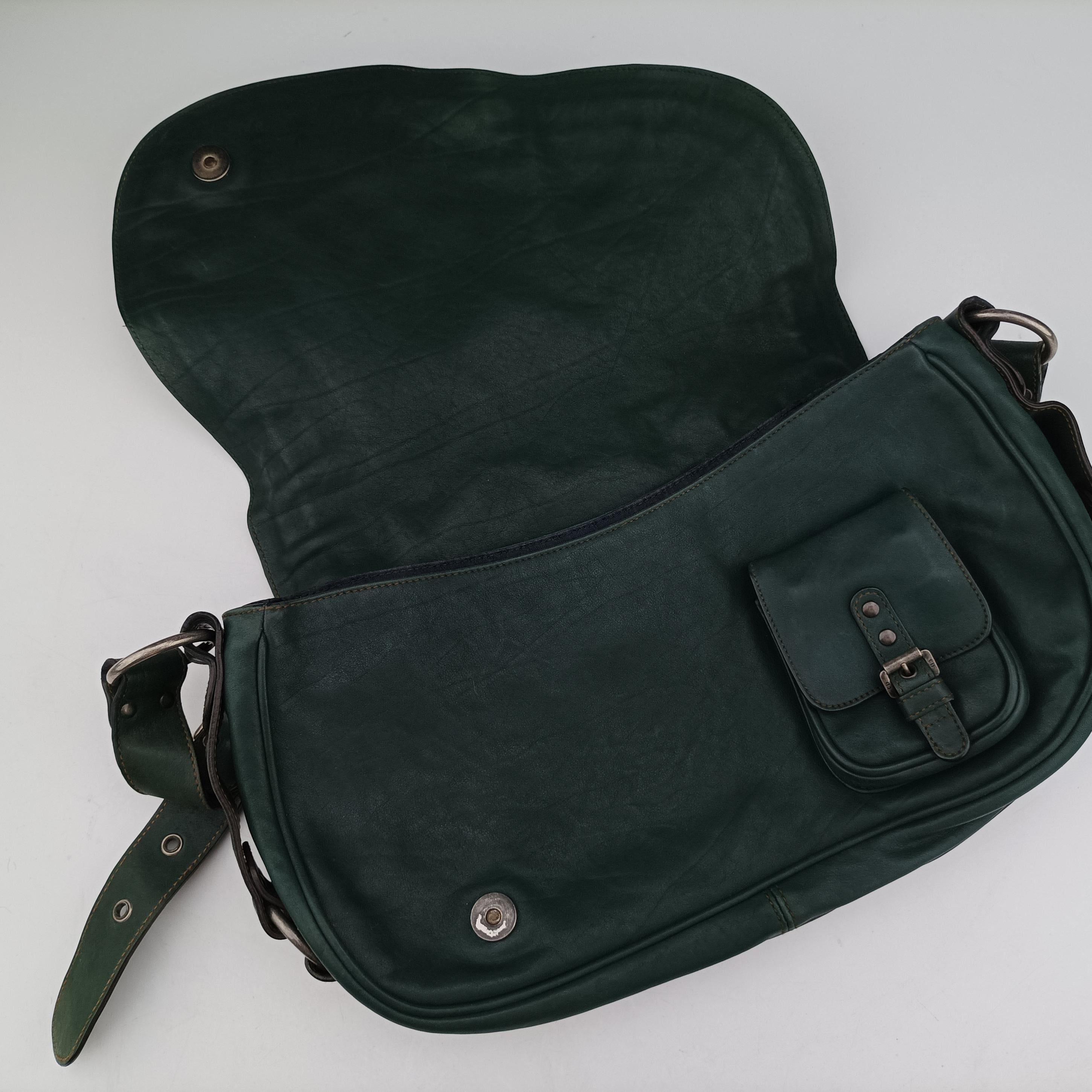 Pre-owned Christian Dior Gaucho Green× Brown Leather  handbag | stylenewstar
