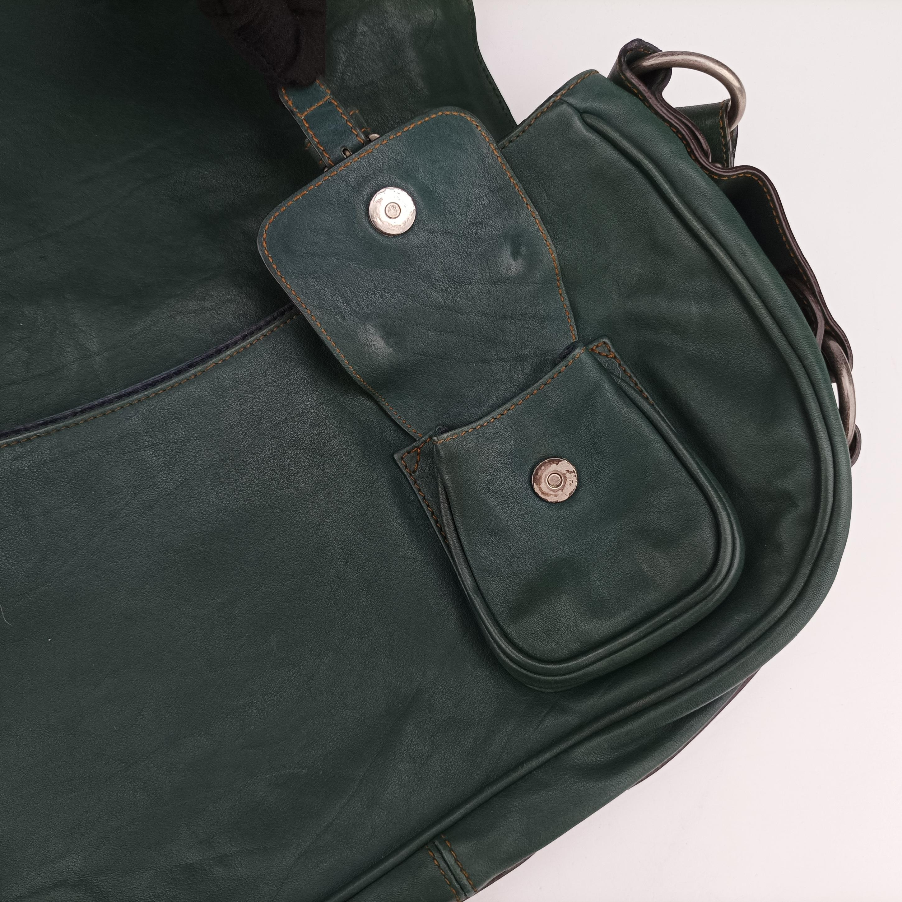 Pre-owned Christian Dior Gaucho Green× Brown Leather  handbag | stylenewstar