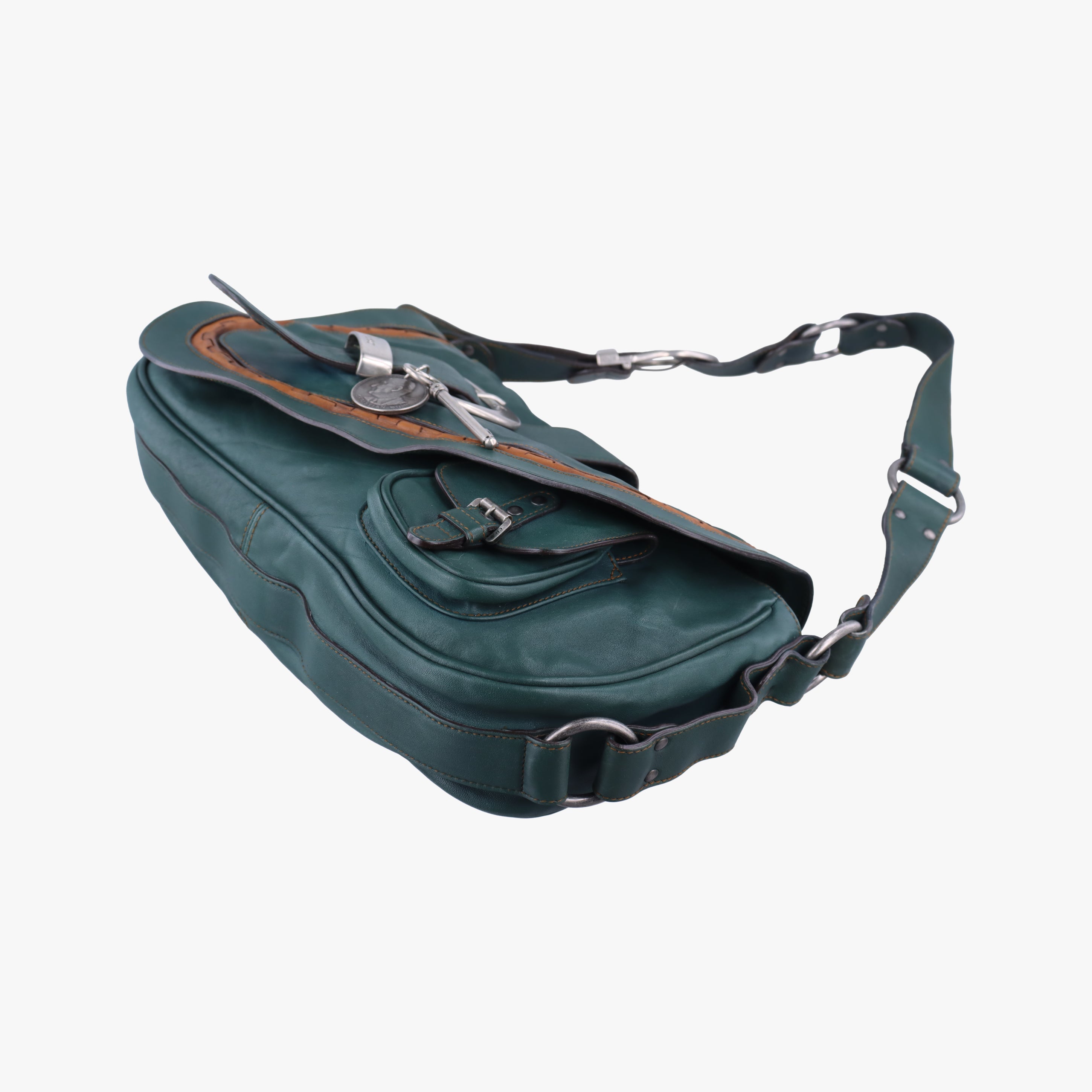 Pre-owned Christian Dior Gaucho Green× Brown Leather  handbag | stylenewstar