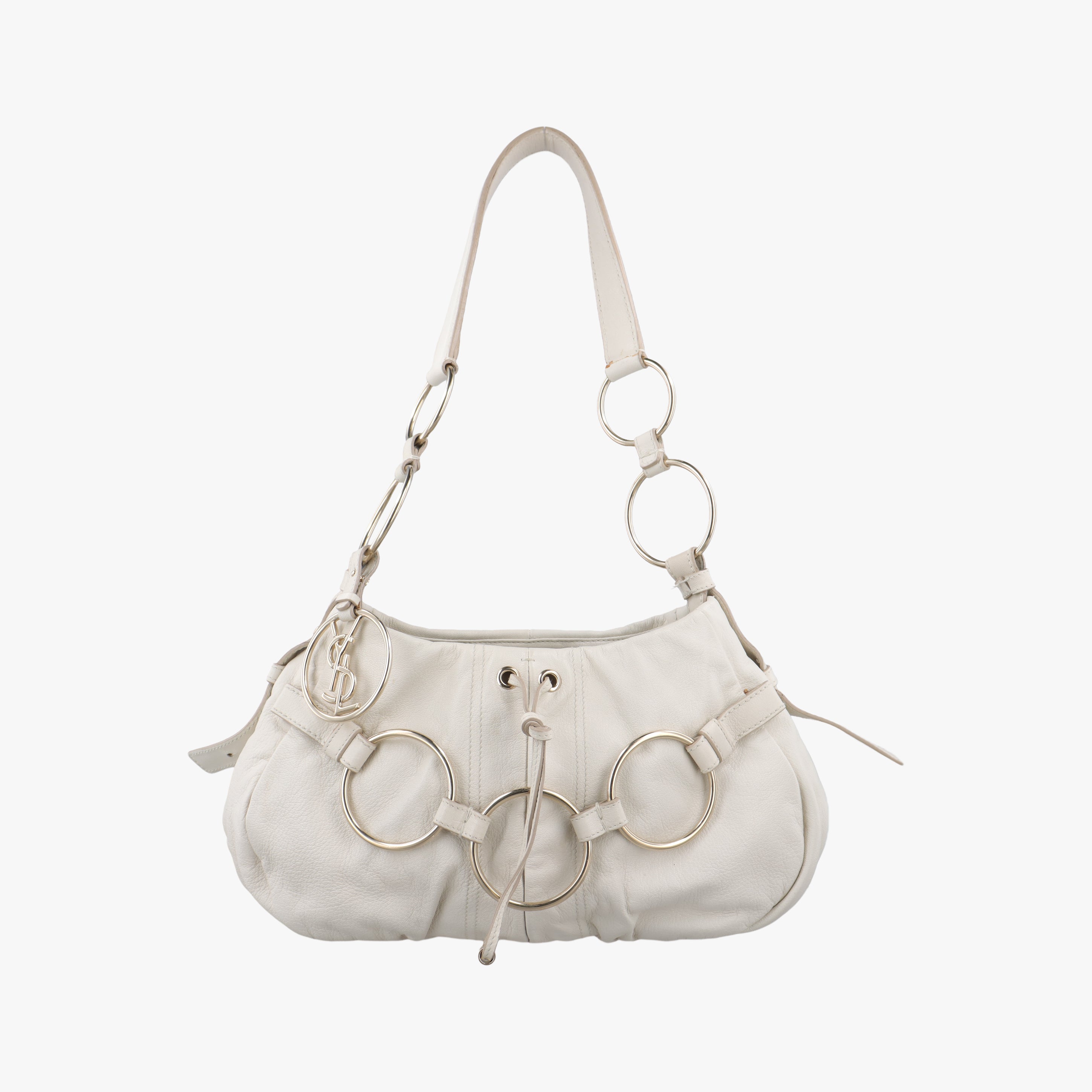 Vintage Yves Saint Laurent Saharienne White Leather 139259 handbag | stylenewstar