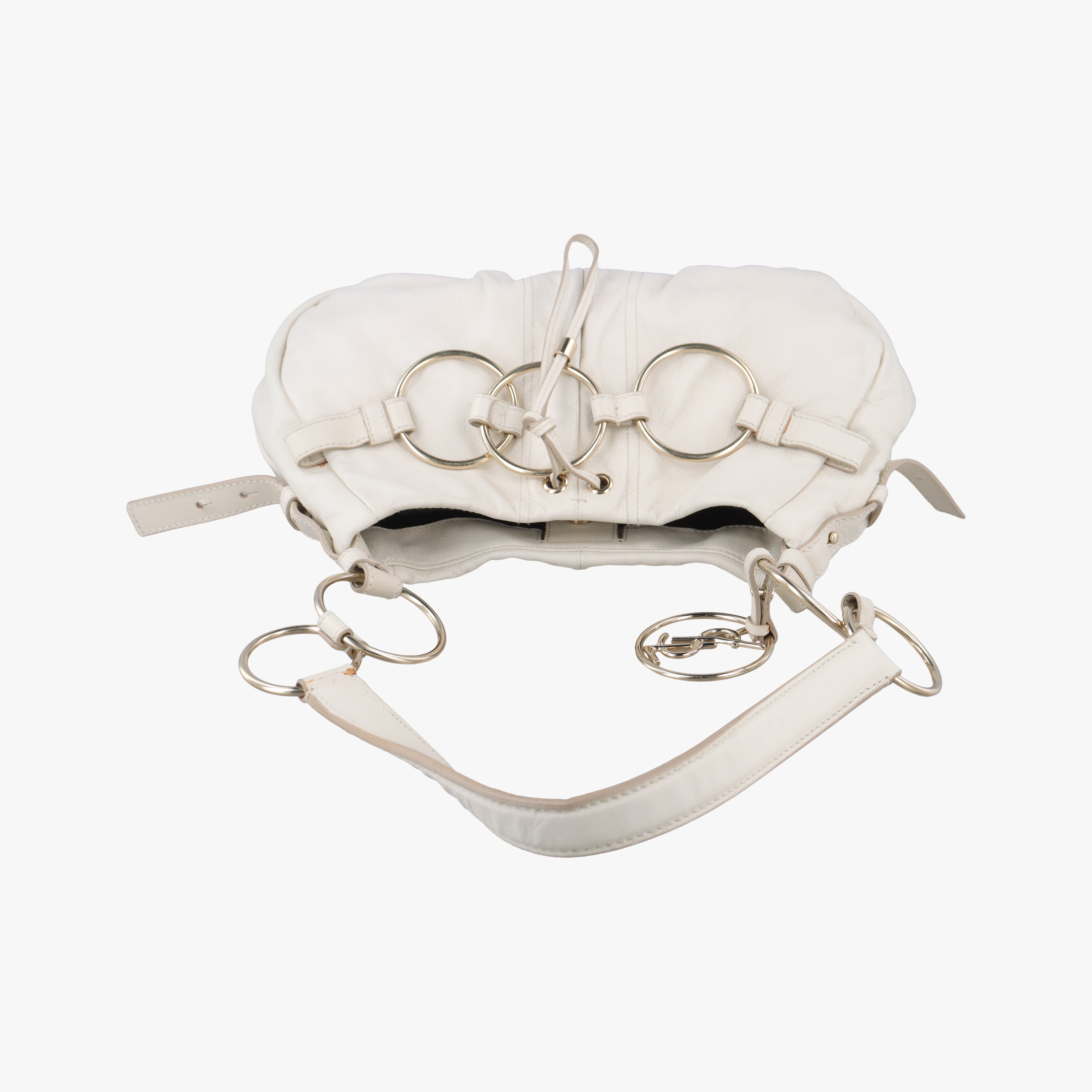 Vintage Yves Saint Laurent Saharienne White Leather 139259 handbag | stylenewstar