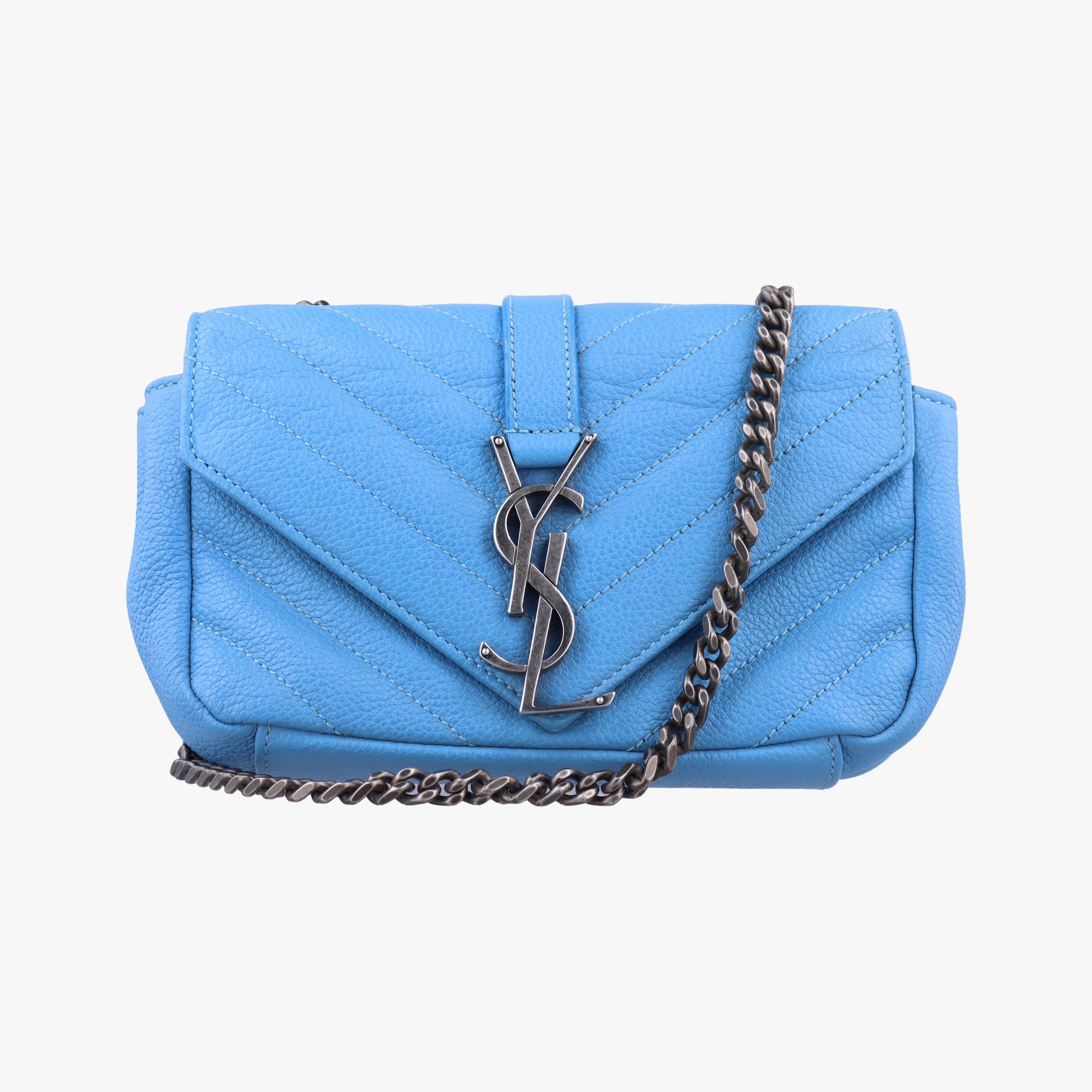 Pre-owned Yves Saint Laurent Baby Chai Blue Leather 399289 shoulderbag | stylenewstar
