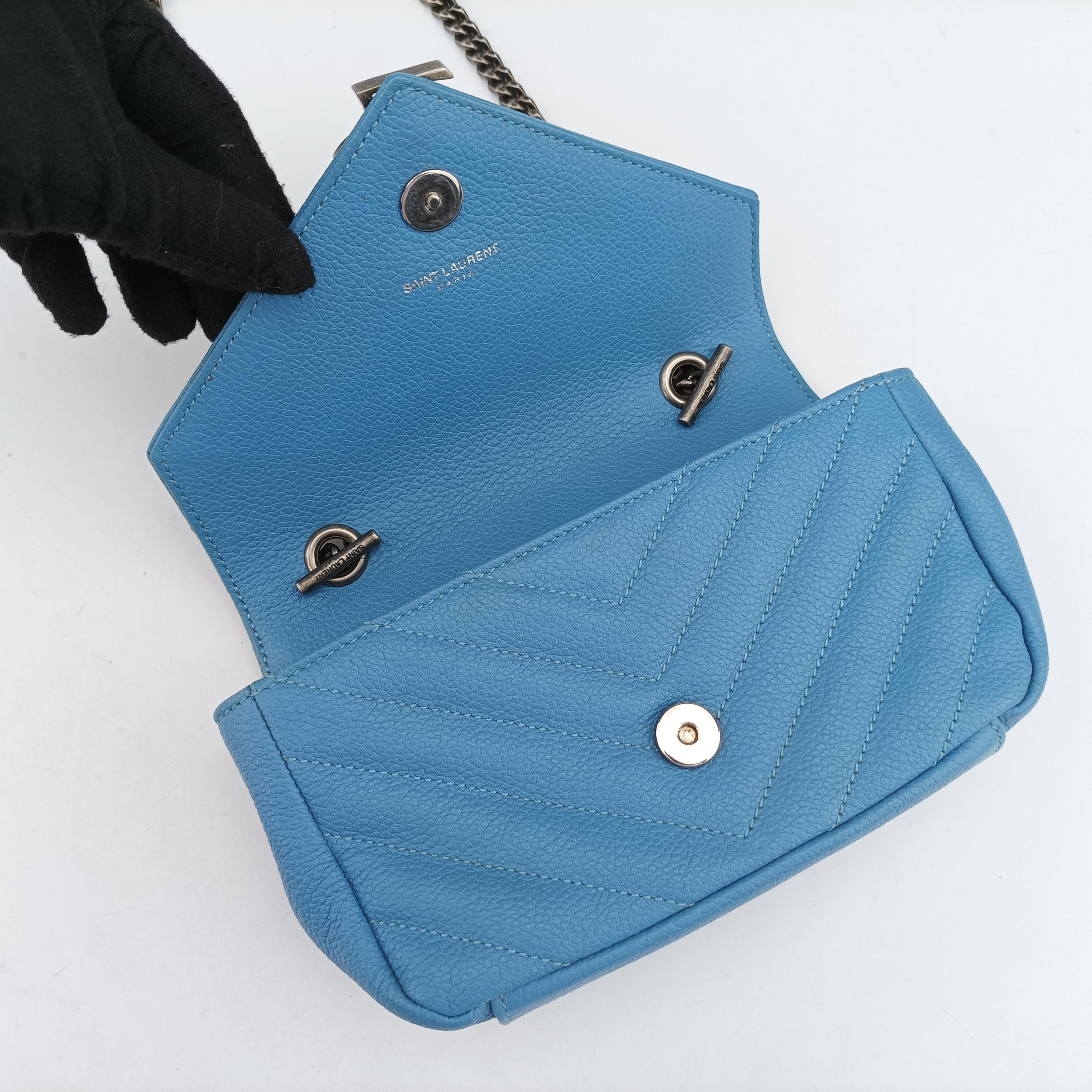 Pre-owned Yves Saint Laurent Baby Chai Blue Leather 399289 shoulderbag | stylenewstar
