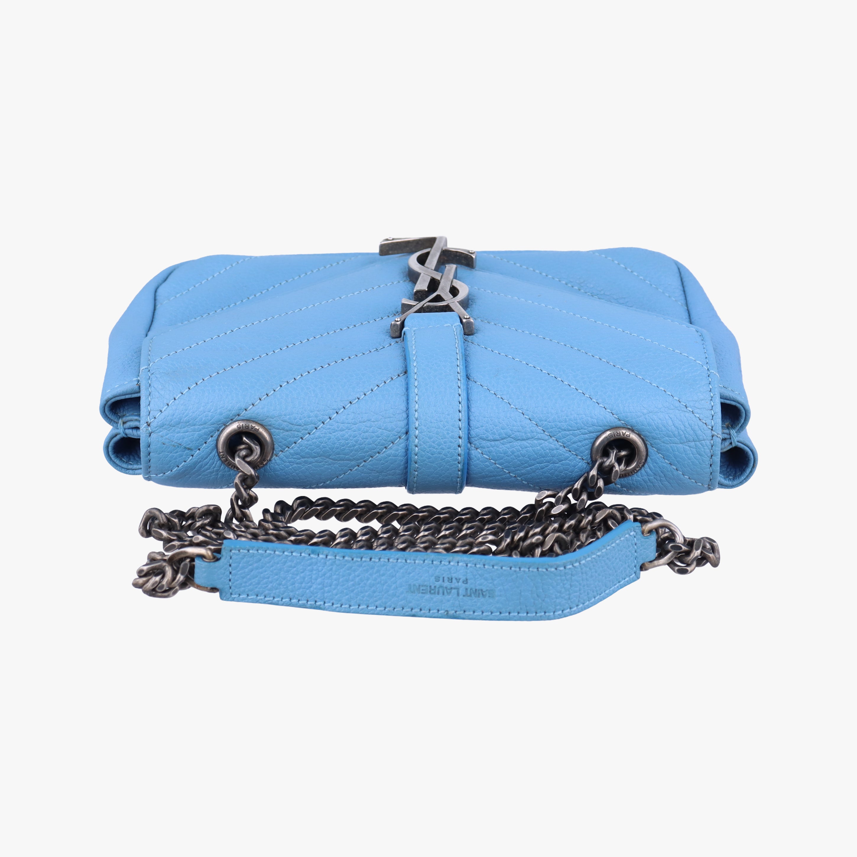 Pre-owned Yves Saint Laurent Baby Chai Blue Leather 399289 shoulderbag | stylenewstar