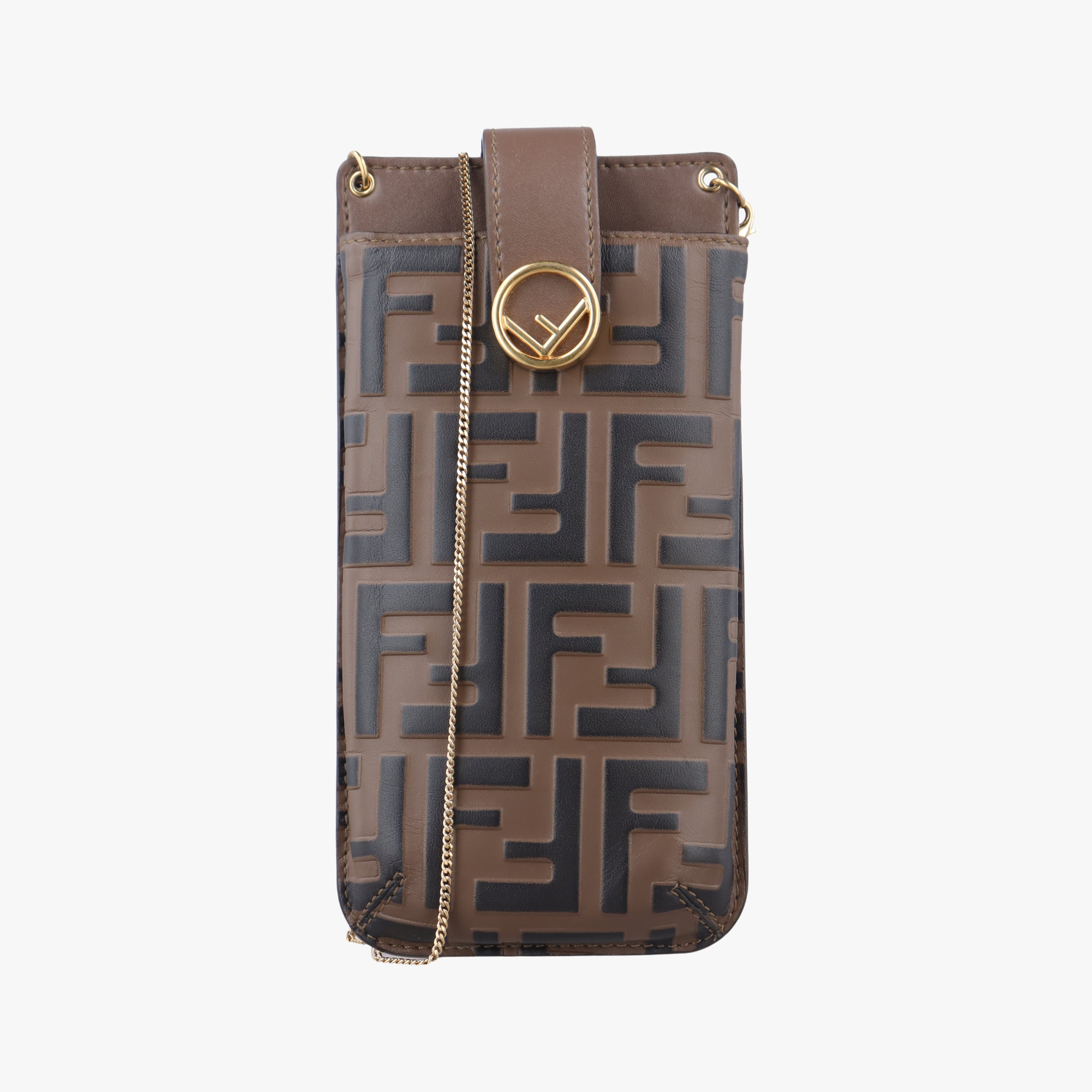 Pre-owned Fendi F is smartphone pouch Brown Leather 8M0443 shoulderbag | stylenewstar