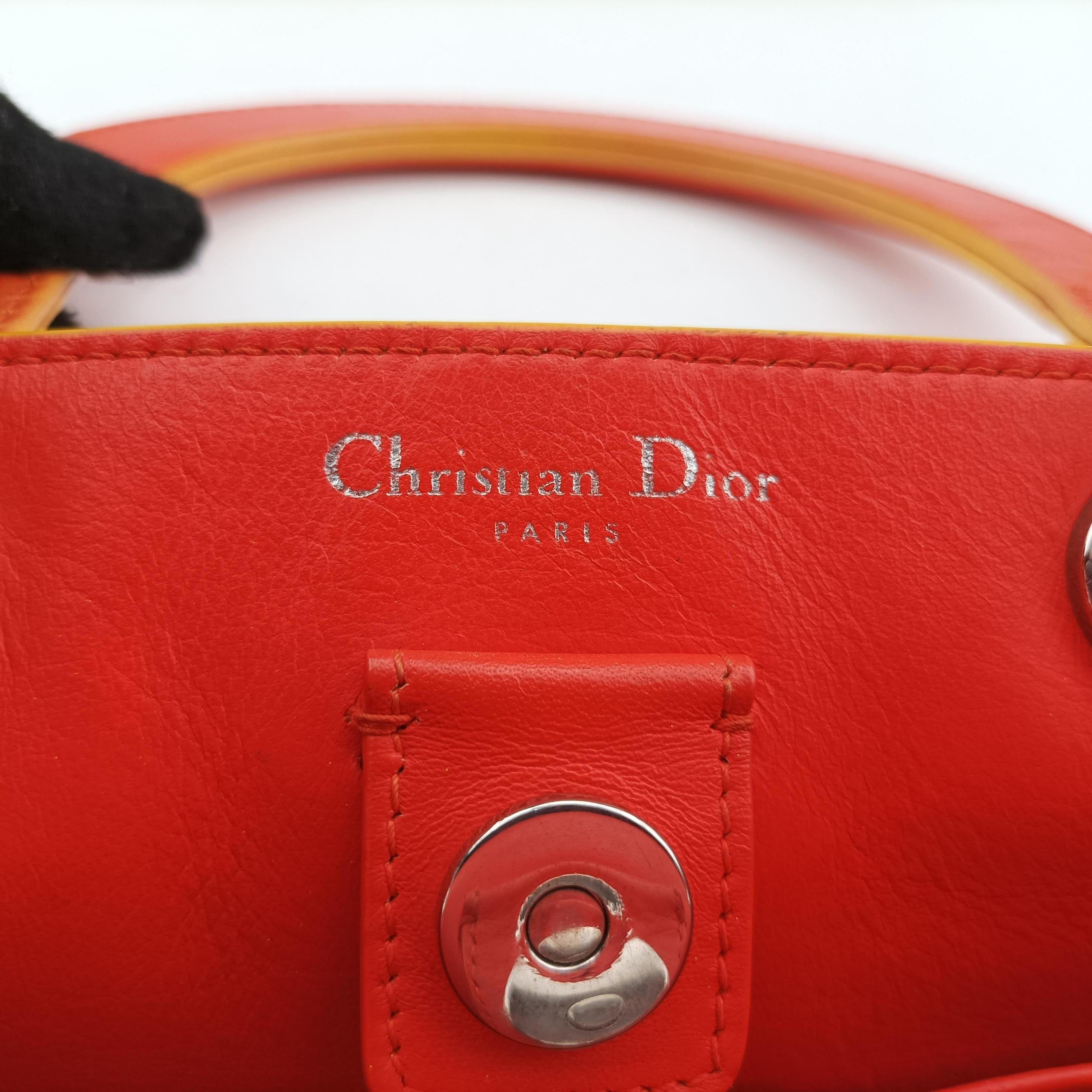 Secondhand Christian Dior Lady Dior Red x Yellow leather  shoulderbag | stylenewstar