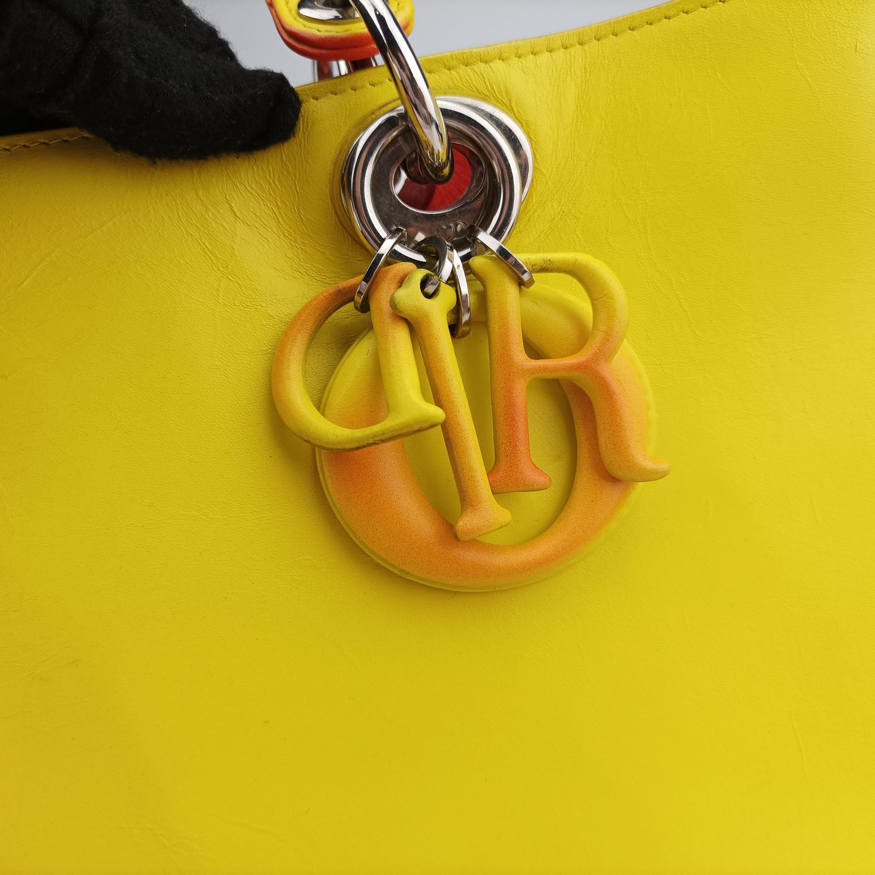 Secondhand Christian Dior Lady Dior Red x Yellow leather  shoulderbag | stylenewstar