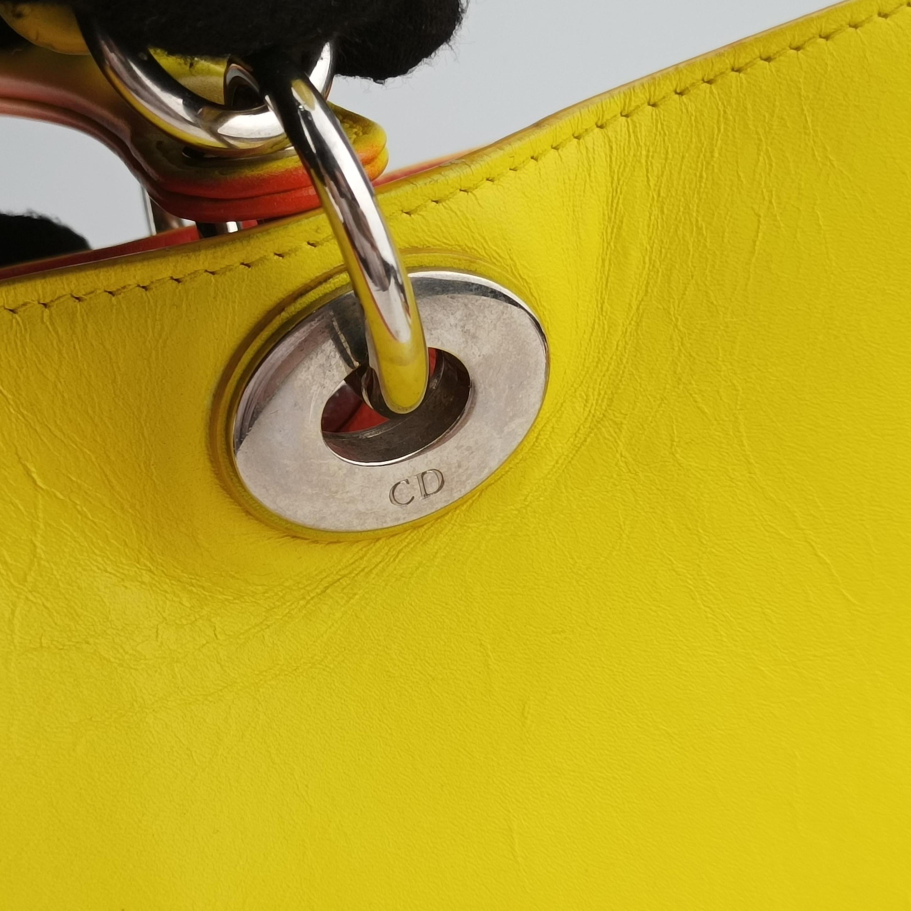 Secondhand Christian Dior Lady Dior Red x Yellow leather  shoulderbag | stylenewstar