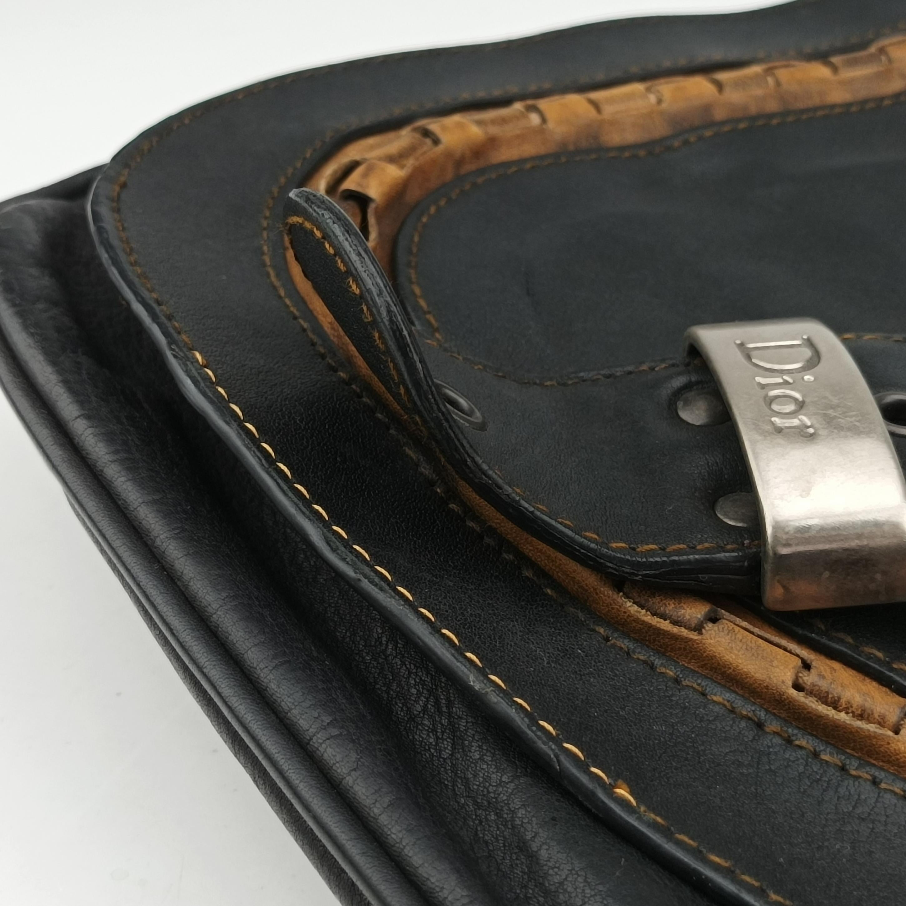 Pre-owned Christian Dior Gaucho Black × Brown Leather  handbag | stylenewstar