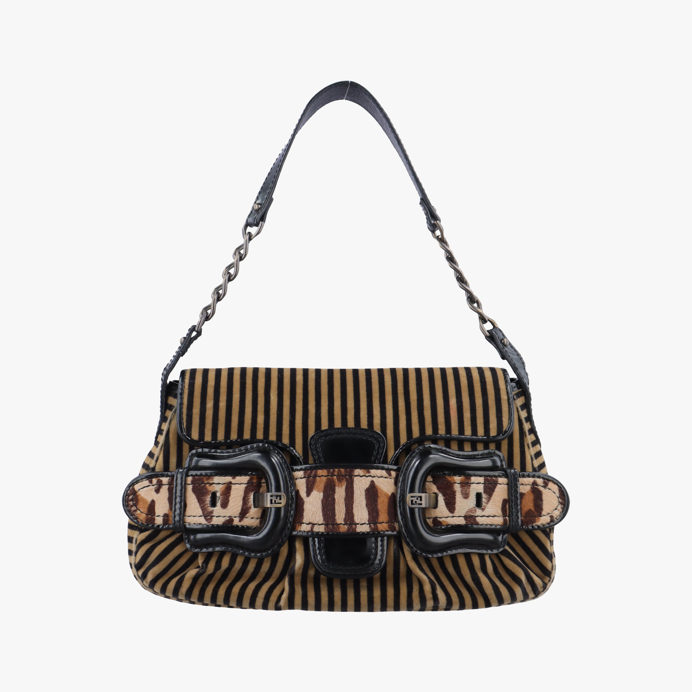 Vintage Fendi buckle Brown×Multicolour velour  handbag | stylenewstar