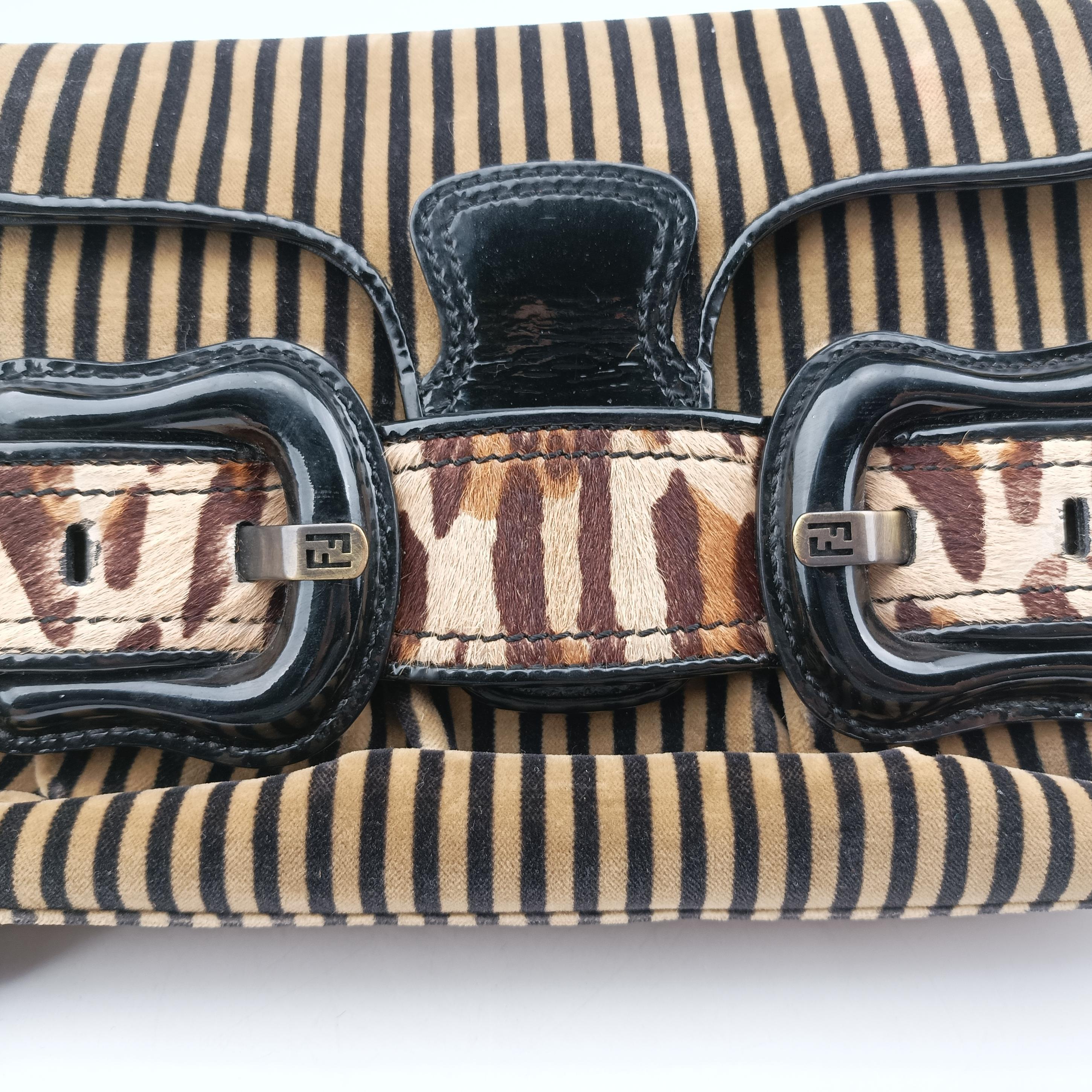 Vintage Fendi buckle Brown×Multicolour velour  handbag | stylenewstar