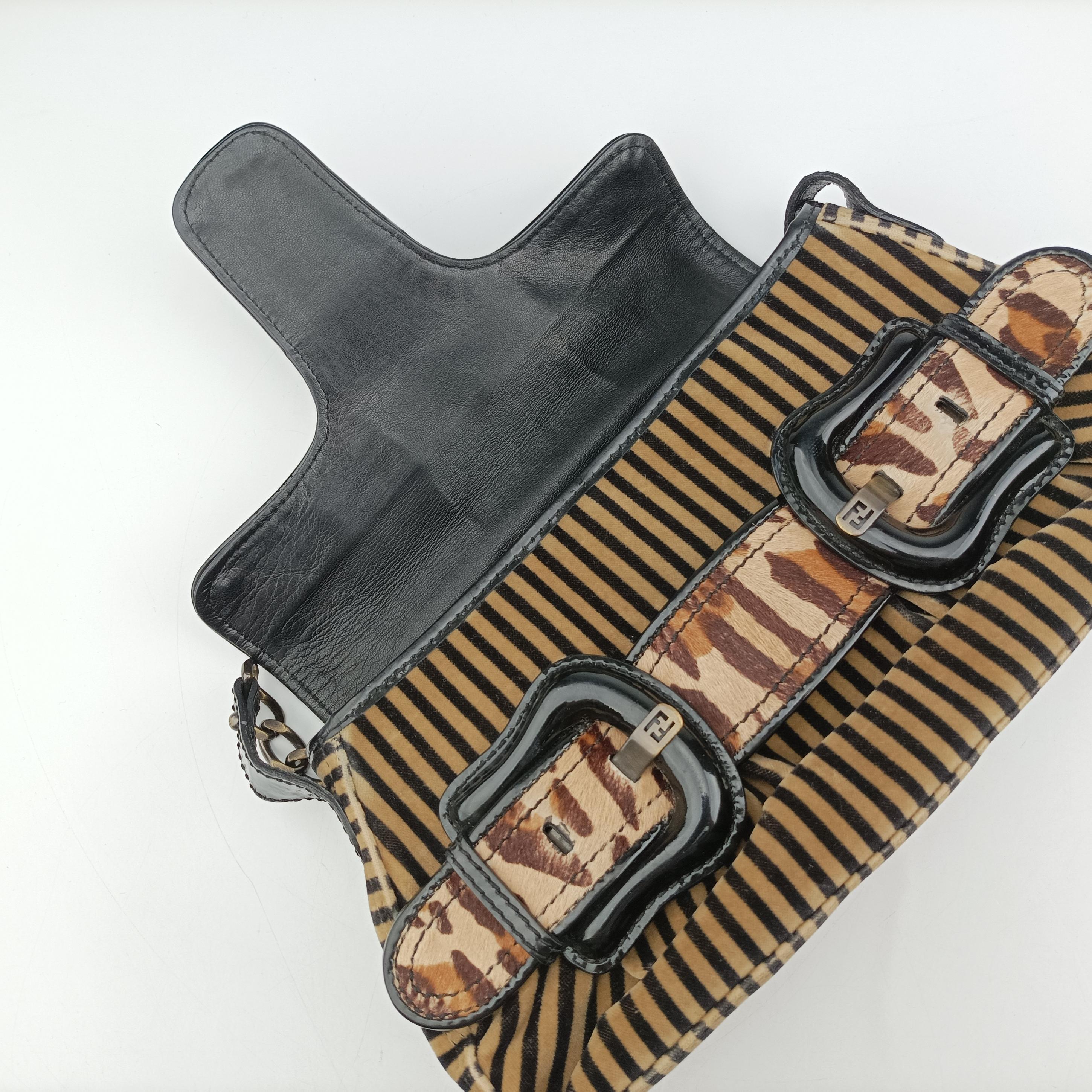 Vintage Fendi buckle Brown×Multicolour velour  handbag | stylenewstar